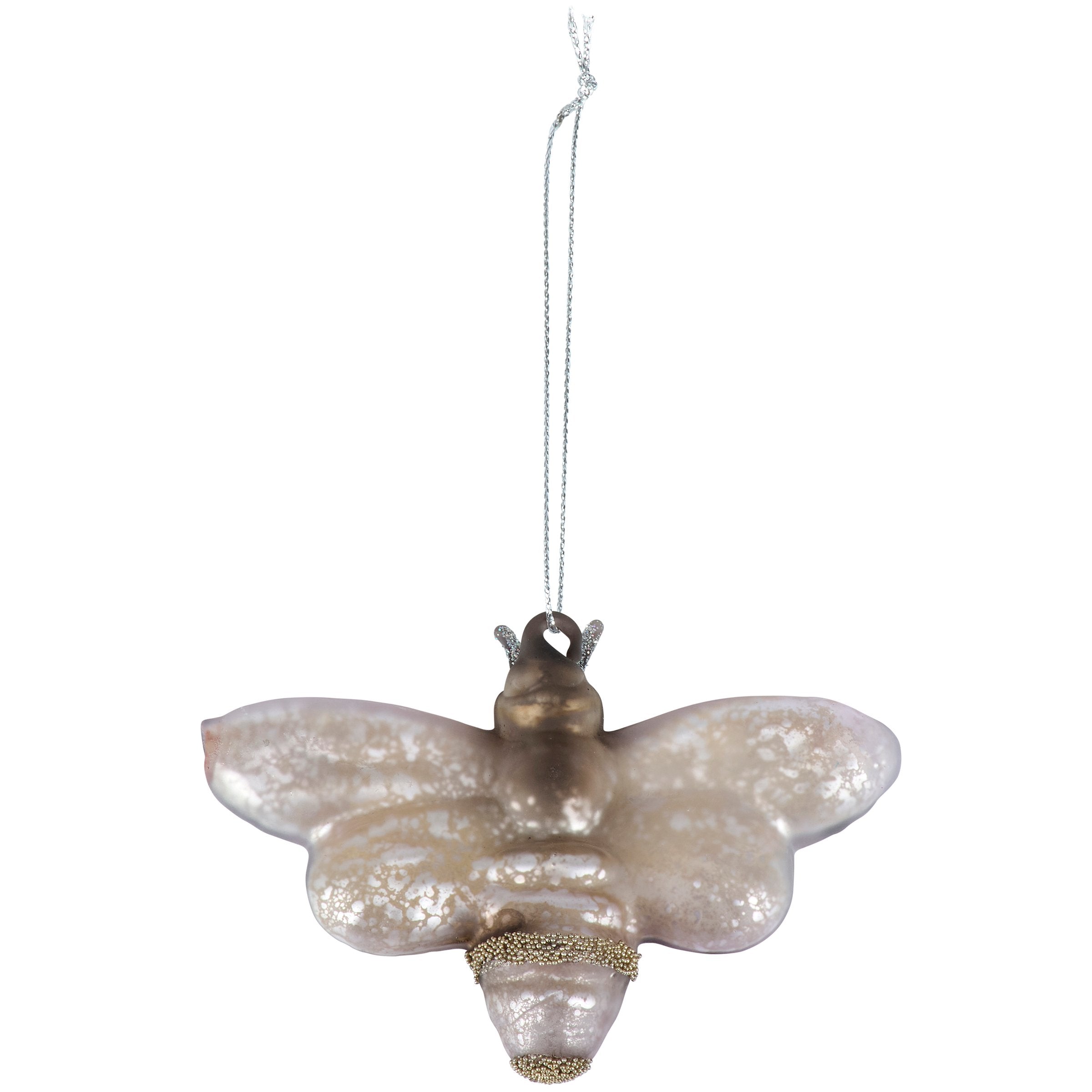 Enchanting Glass Moth Insect Ornament with Glitter & Faux Fur Accents