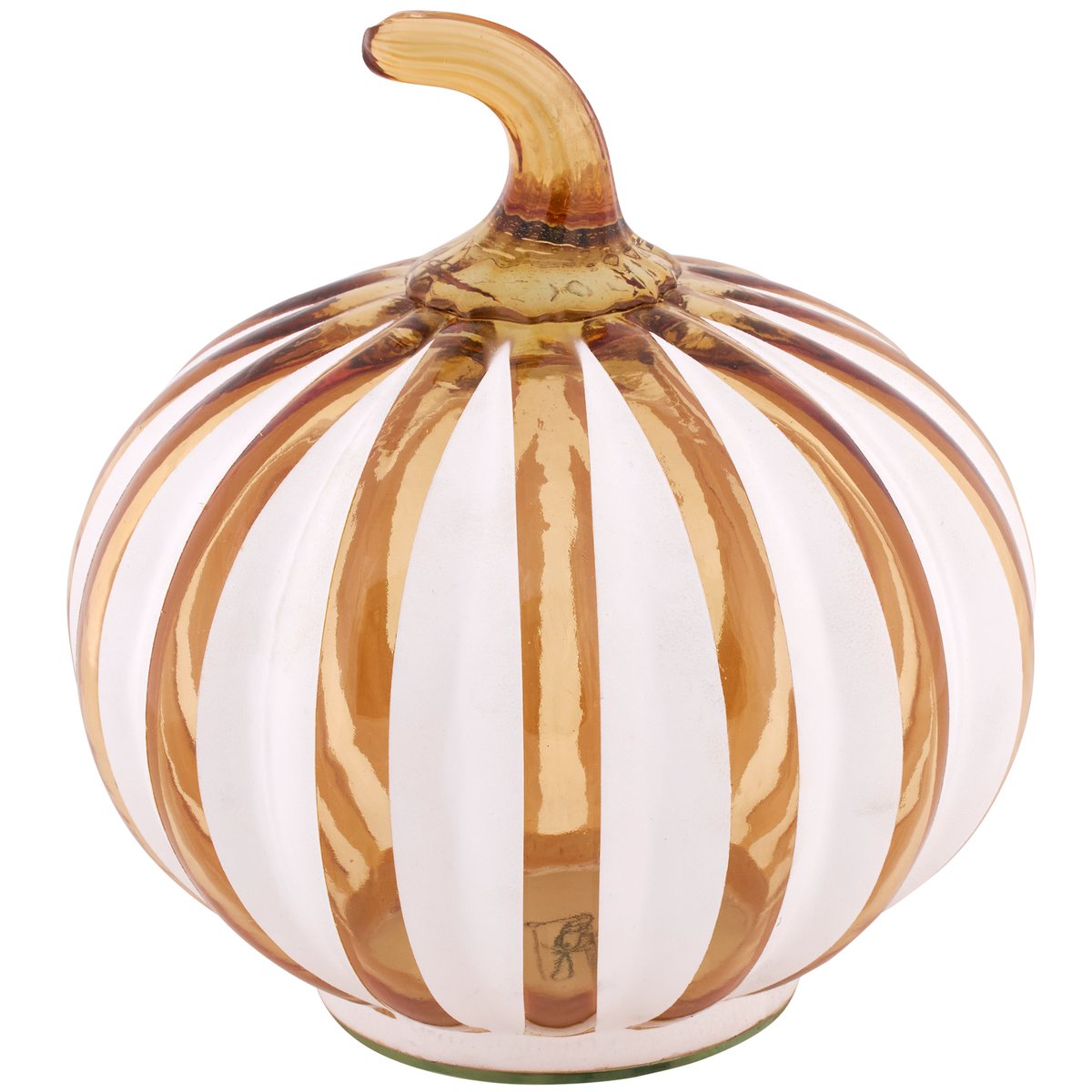 Charming Amber Glass Striped Pumpkin for Fall Harvest Home Decor Display