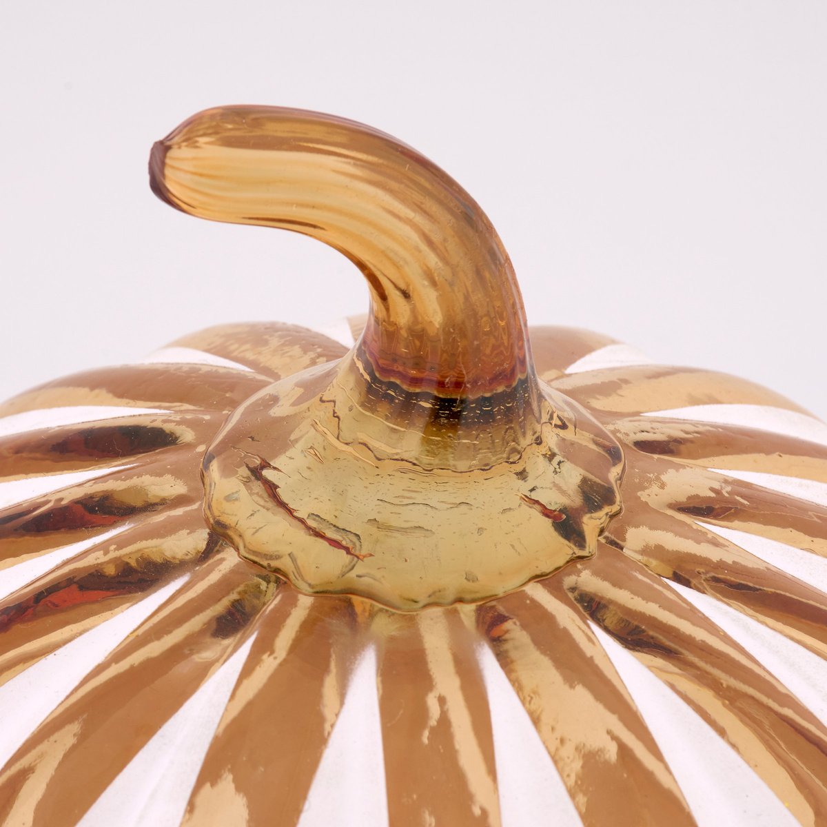 Charming Amber Glass Striped Pumpkin for Fall Harvest Home Decor Display