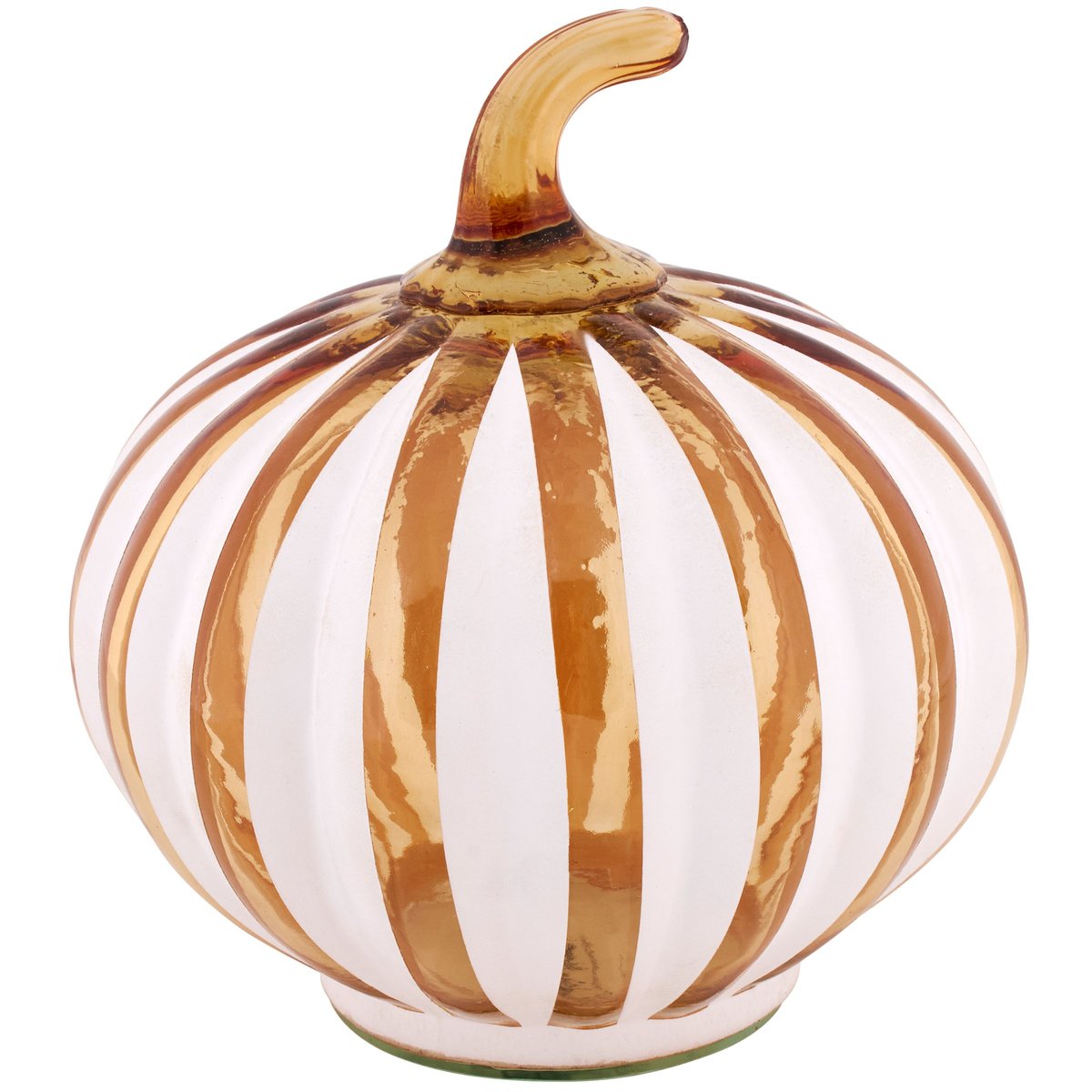Charming Amber Glass Striped Pumpkin for Fall Harvest Home Decor Display