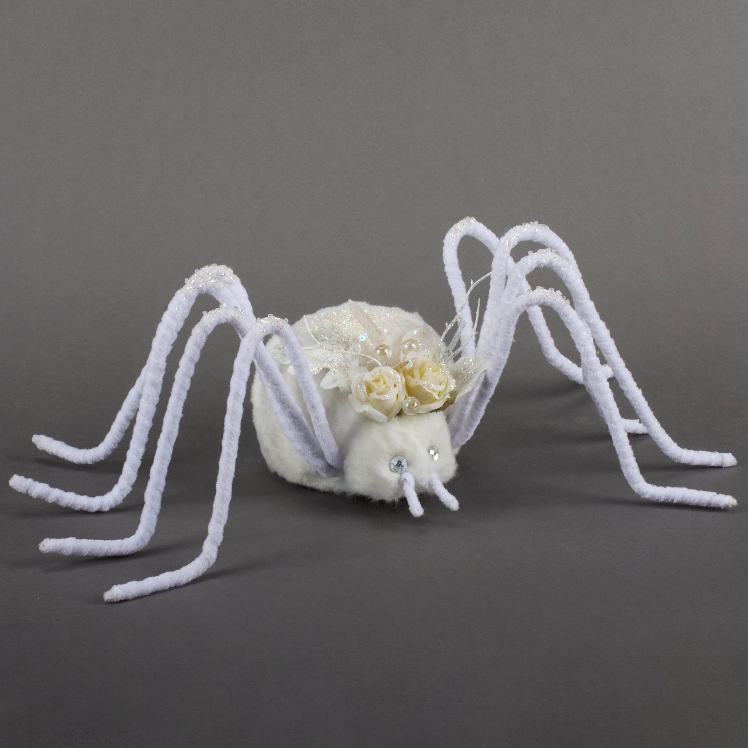 Whimsical White Ghost Flower Spider Halloween Decor - Freestanding & Glitter Accents