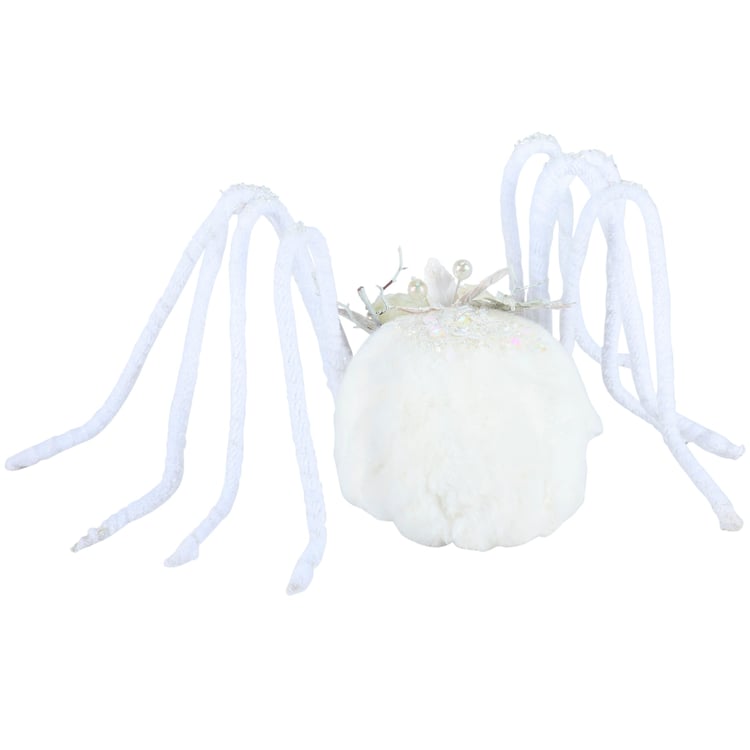 Whimsical White Ghost Flower Spider Halloween Decor - Freestanding & Glitter Accents