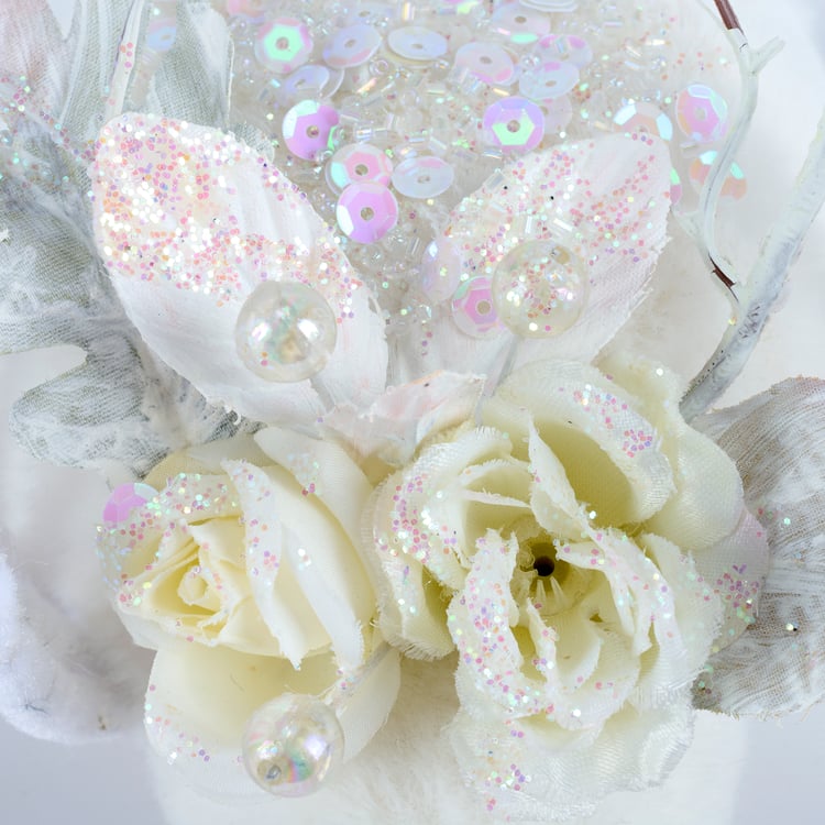 Whimsical White Ghost Flower Spider Halloween Decor - Freestanding & Glitter Accents