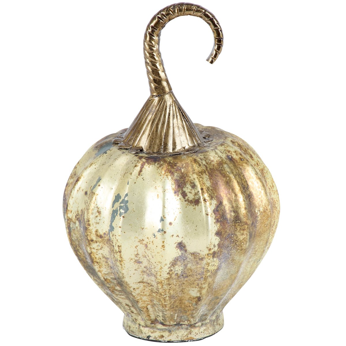 Rustic Metallic Glass Pumpkin Fall Harvest Decor with Antique Silver Finish
