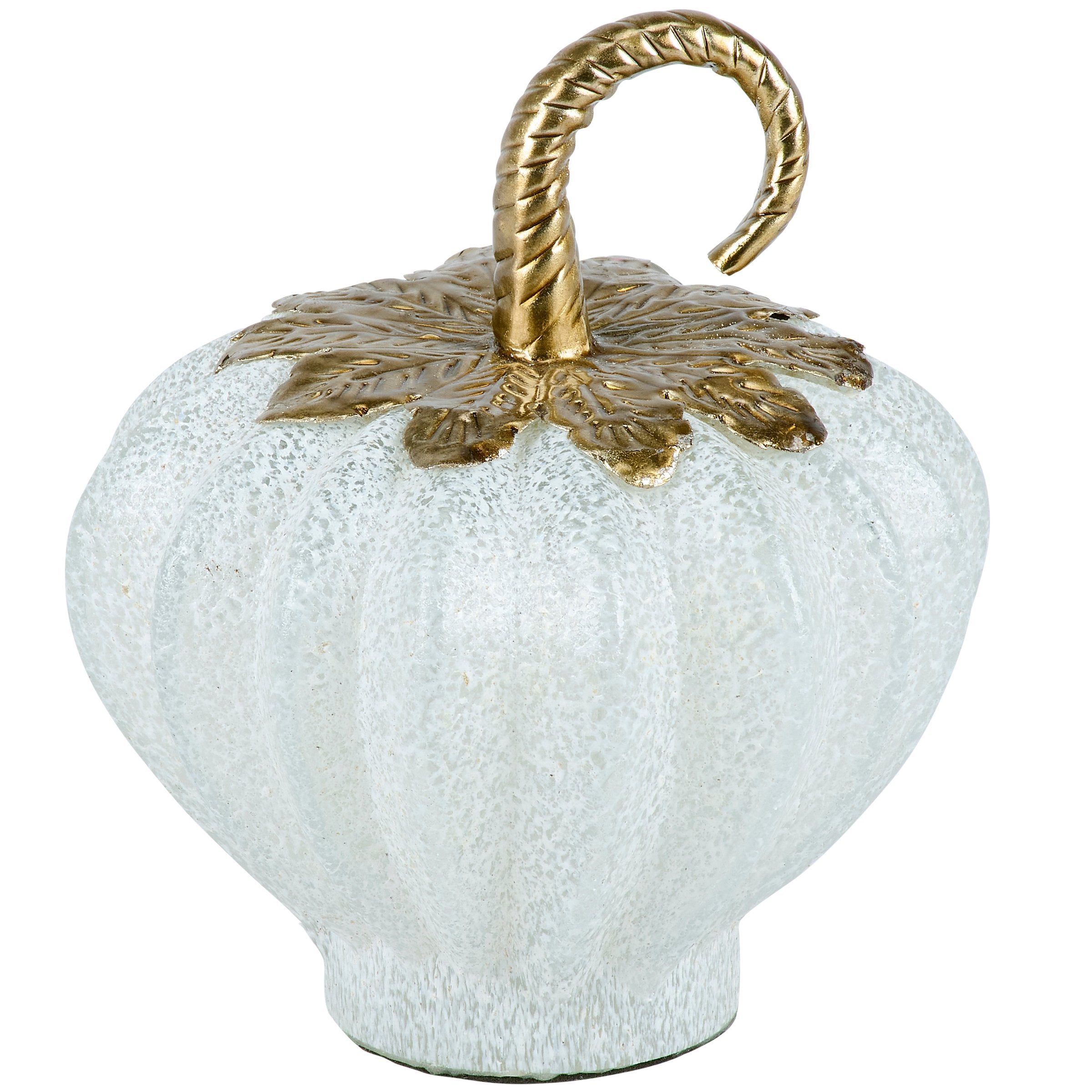 Elegant Distressed White Glass Pumpkin with Antique Stem Fall Harvest Decor