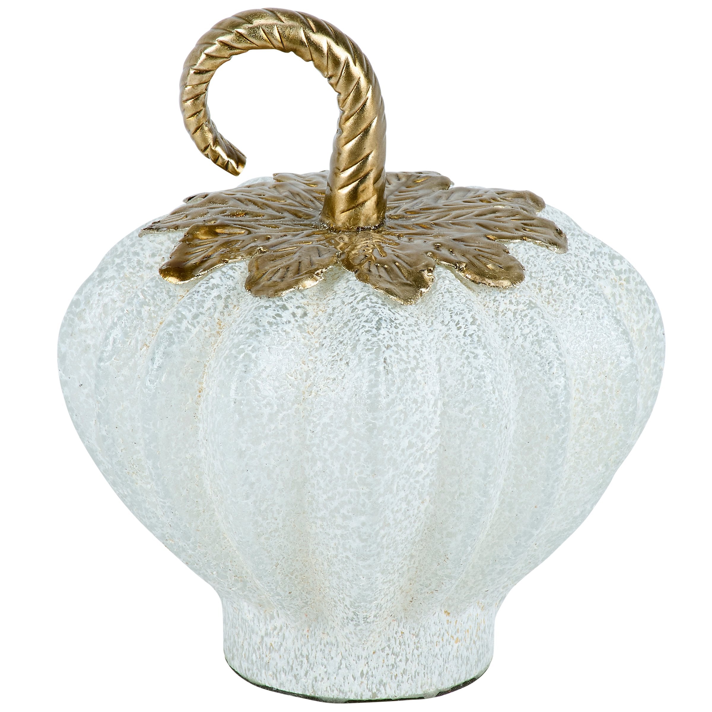 Elegant Distressed White Glass Pumpkin with Antique Stem Fall Harvest Decor
