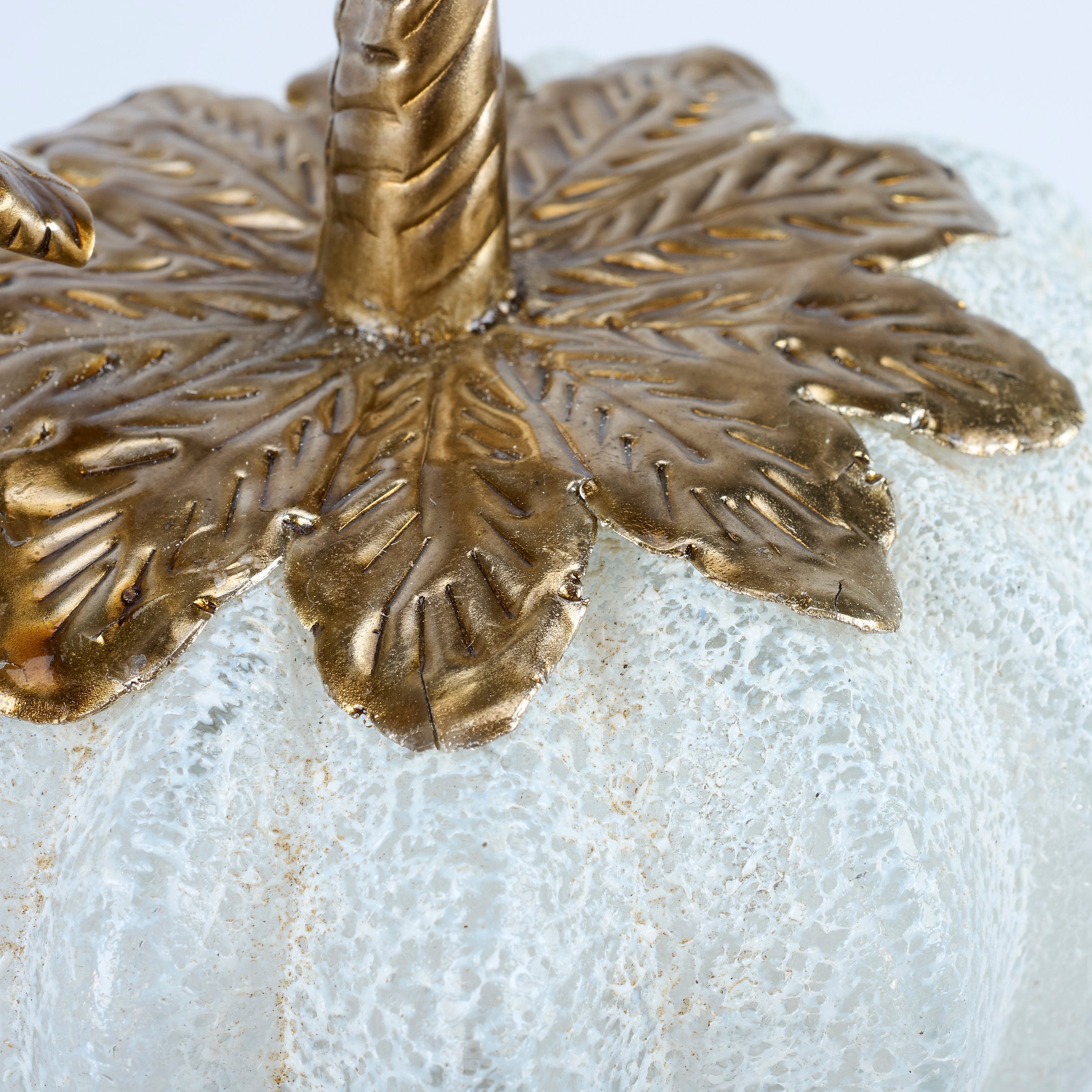 Elegant Distressed White Glass Pumpkin with Antique Stem Fall Harvest Decor