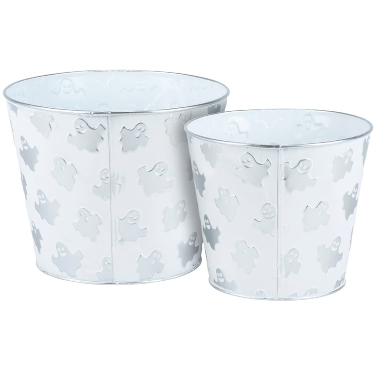 Spooky Chic Ghost Halloween Metal Decorative Storage Bins Set - 2 Sizes