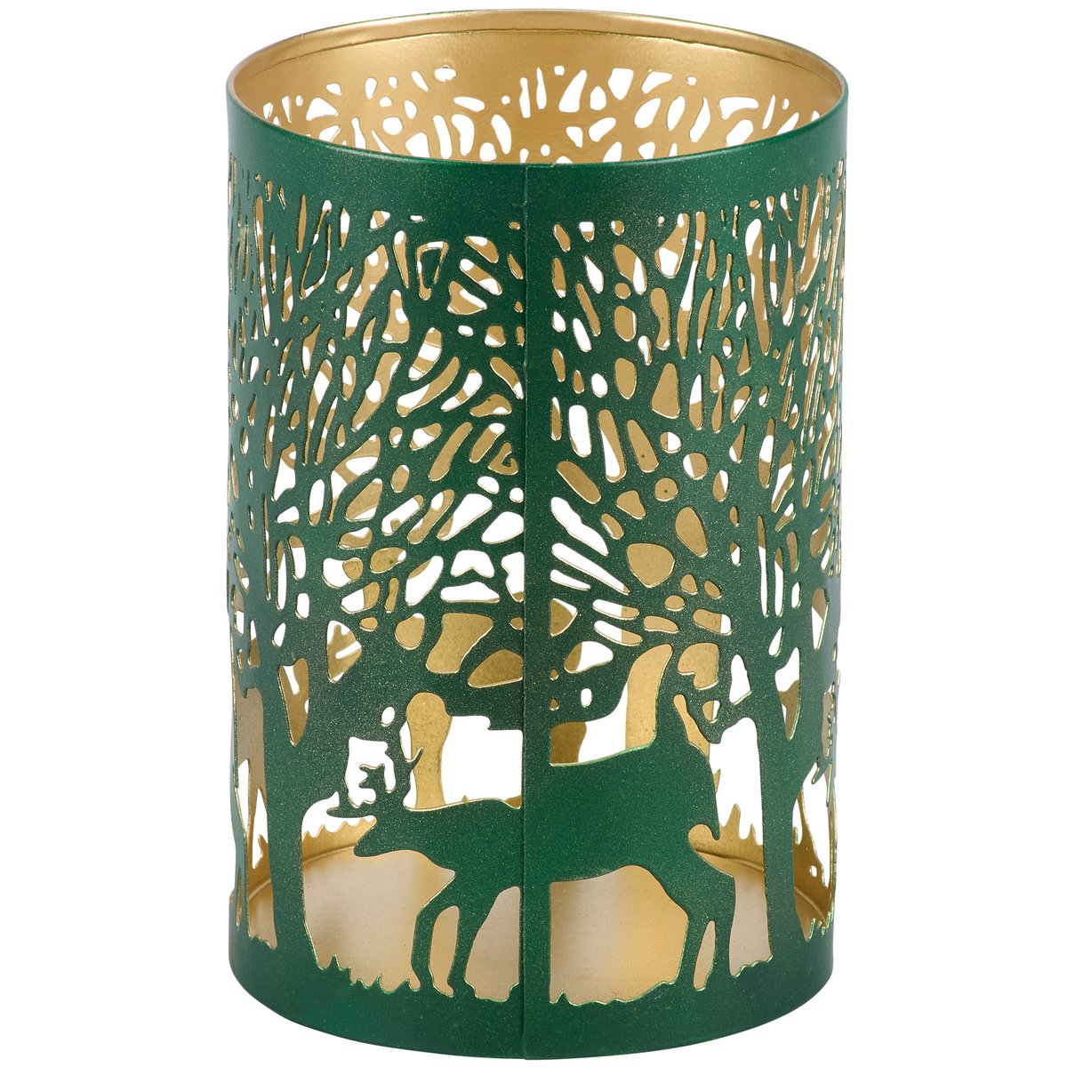 Rustic Metal Forest Life Lantern with Deer Tree Cutout Design Candle Holder