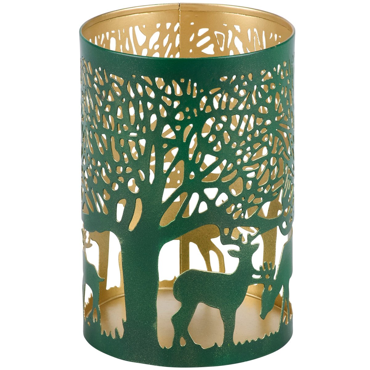 Rustic Metal Forest Life Lantern with Deer Tree Cutout Design Candle Holder