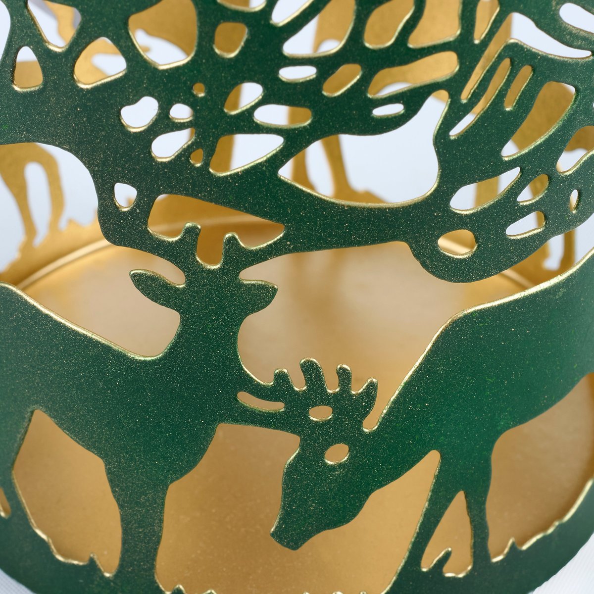 Rustic Metal Forest Life Lantern with Deer Tree Cutout Design Candle Holder