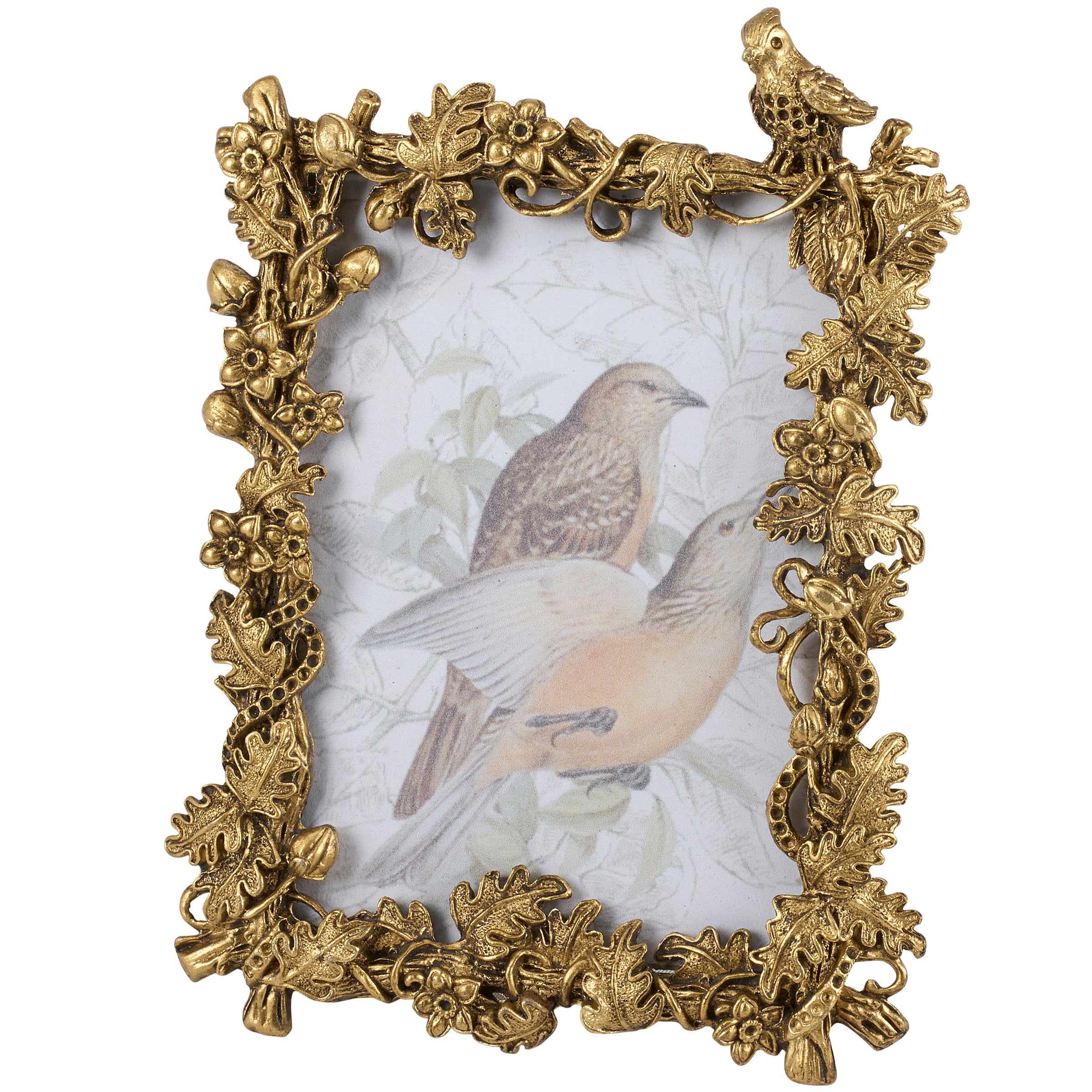 Ornate Gold Bird Foliage 4x6 Photo Frame with Easel Back Display