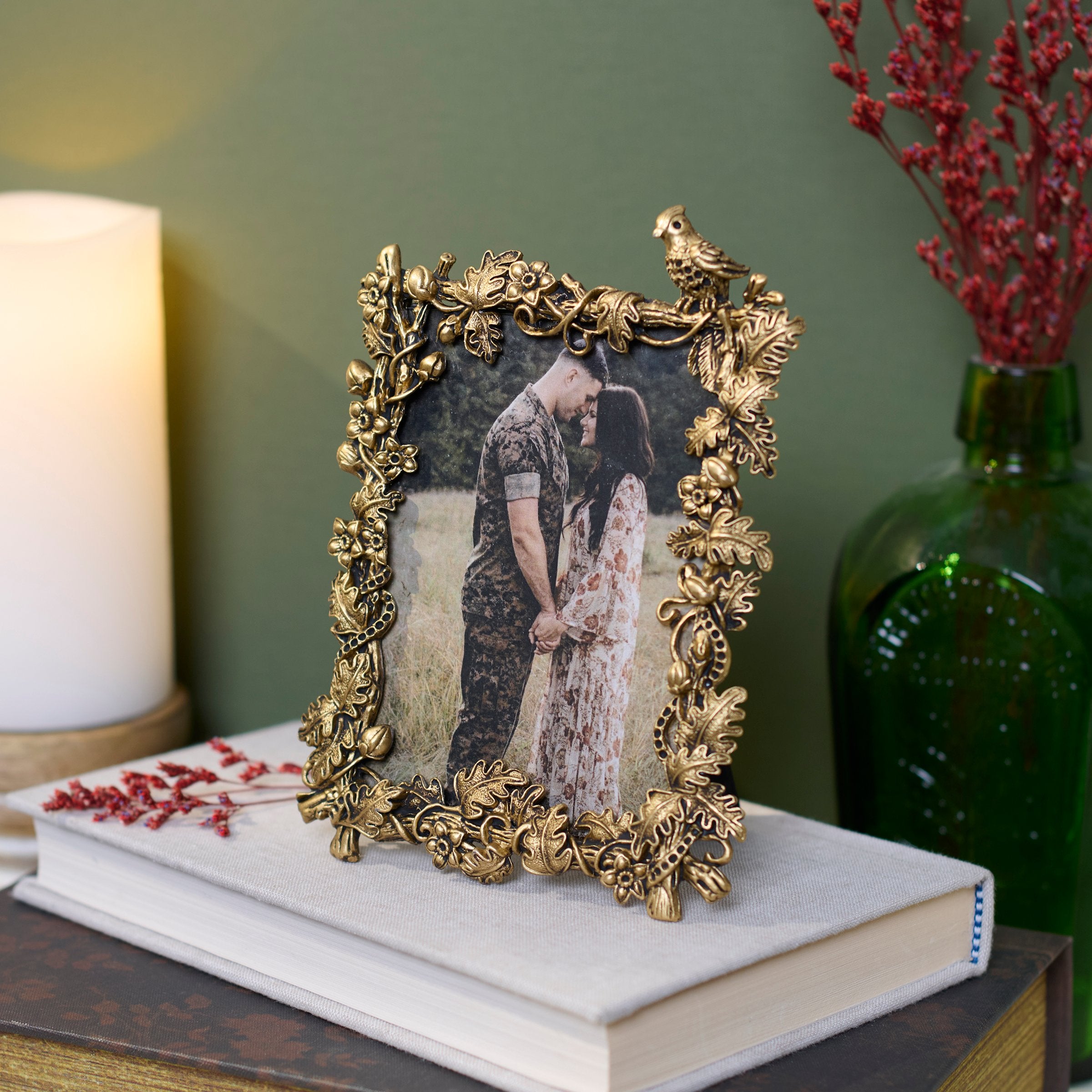 Ornate Gold Bird Foliage 4x6 Photo Frame with Easel Back Display