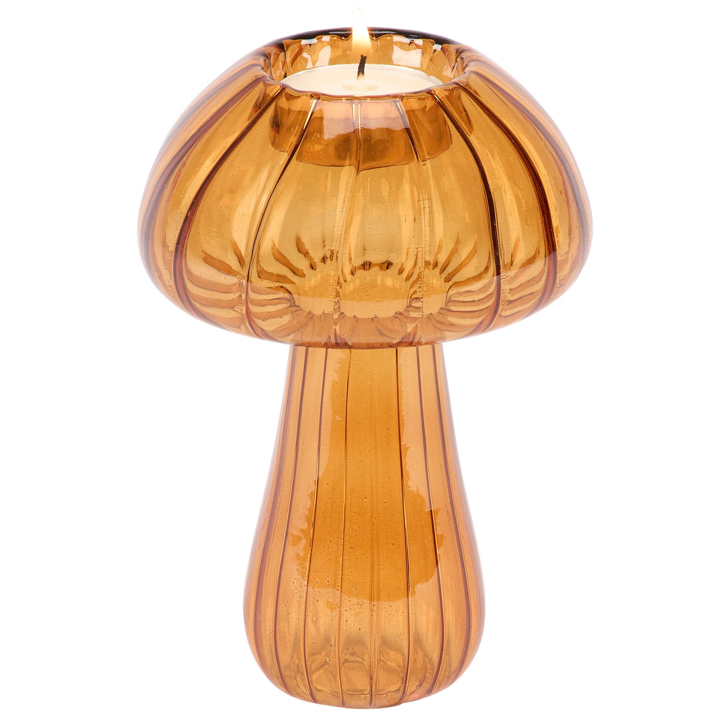Charming Brown Glass Mushroom Tealight Candle Holder, Unique Fall Home Decor Accent