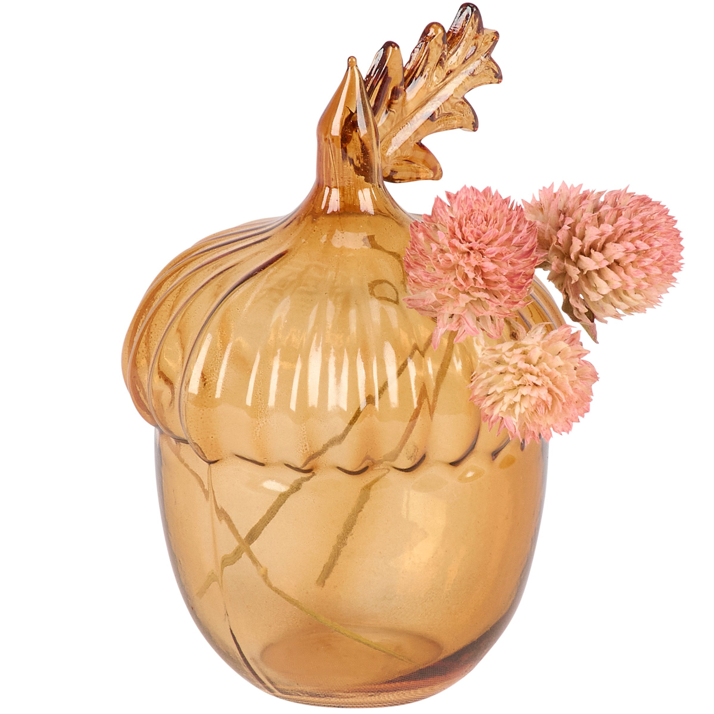 Charming Brown Glass Acorn Bud Vase Rustic Fall Harvest Decor
