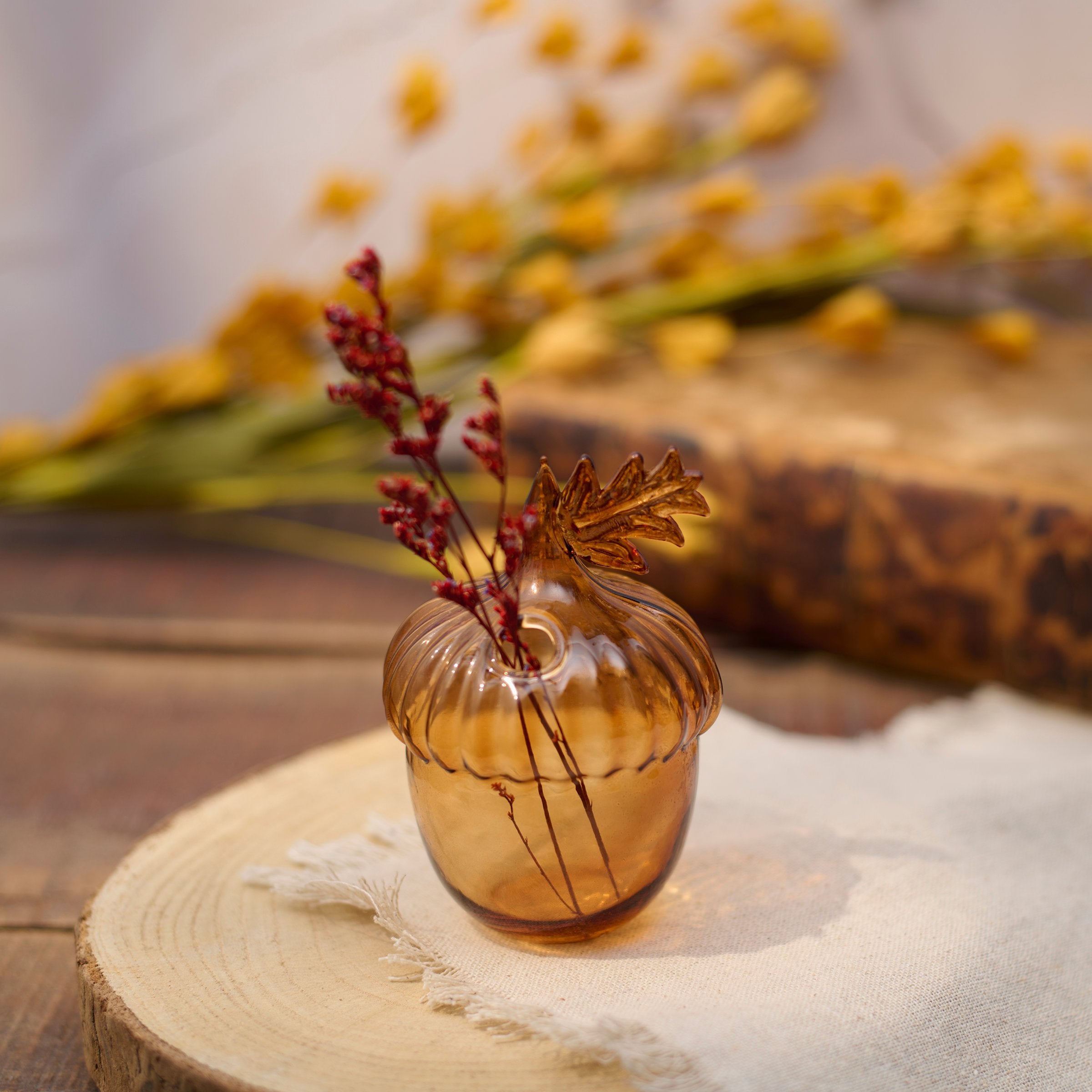 Charming Brown Glass Acorn Bud Vase Rustic Fall Harvest Decor