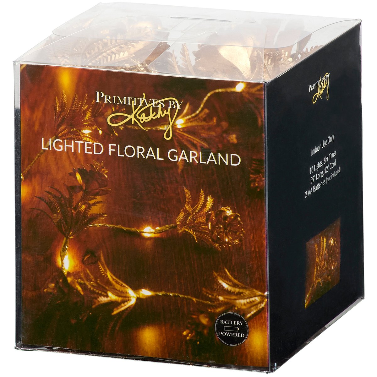 Shimmering Golden Pine Lighted Holiday Garland with 6-Hour Timer, Battery Operated