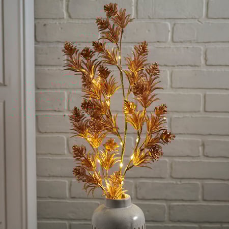 Elegant Lighted Golden Pine Twig: 29-inch Faux Branch with 16 LED Lights & Timer