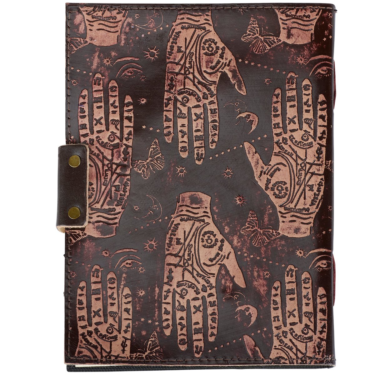 Embossed Mystical Hand Leather Journal - 200 Unlined Pages with Antique Clasp