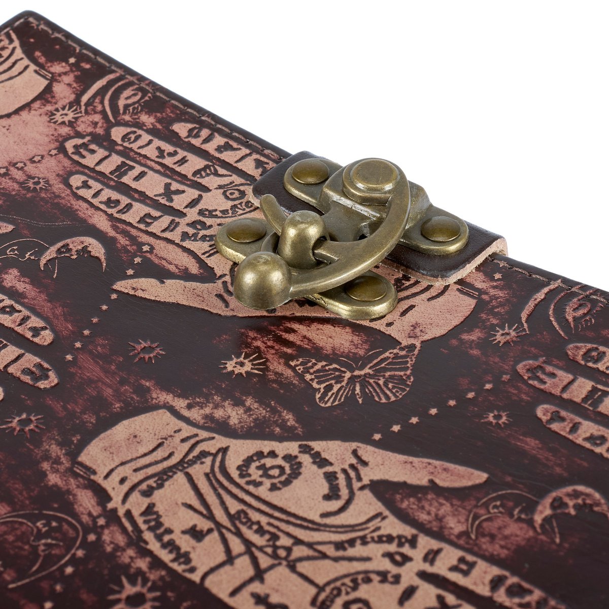 Embossed Mystical Hand Leather Journal - 200 Unlined Pages with Antique Clasp