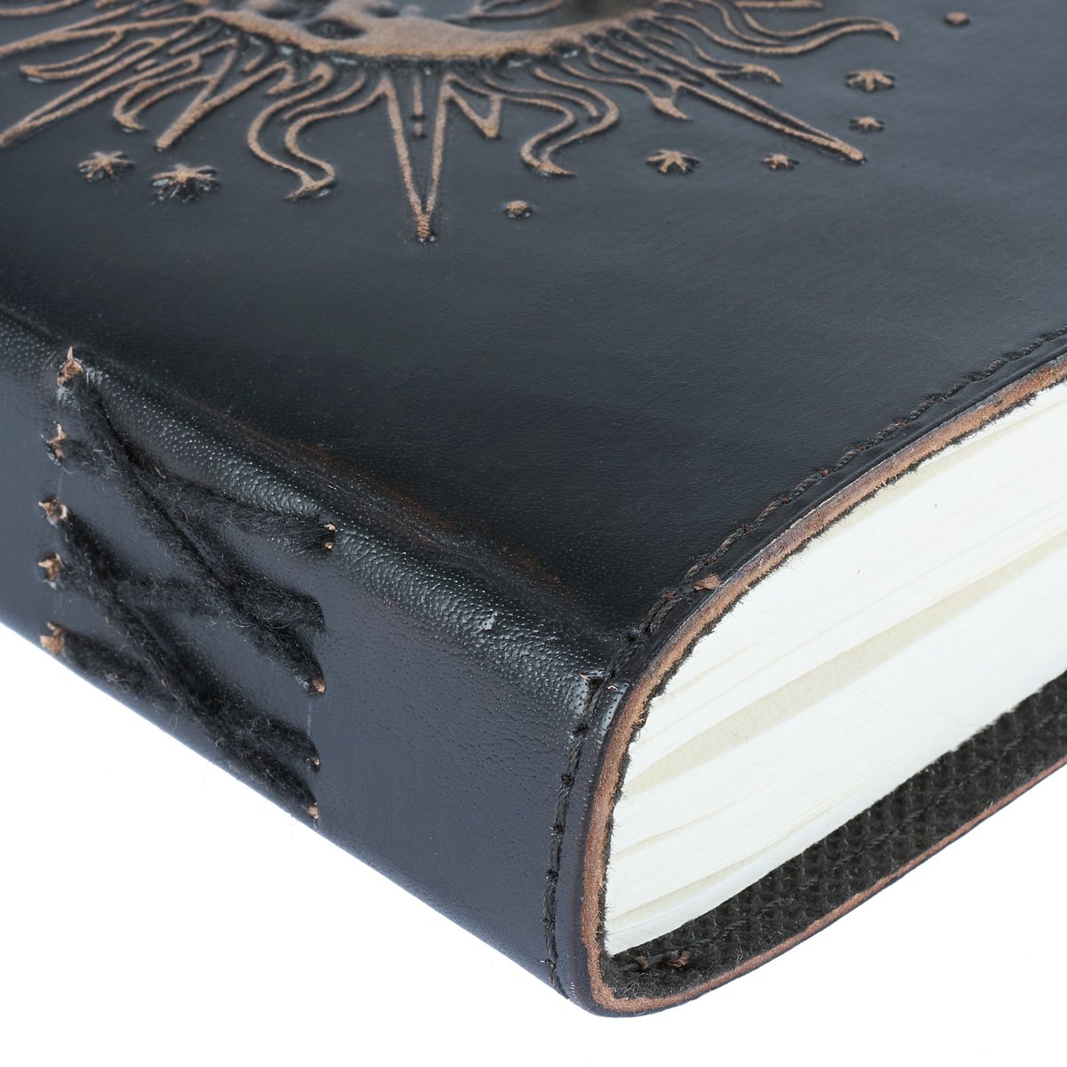 Mystic Sun Celestial Embossed Leather Journal with Antique Clasp, 200 Unlined Pages