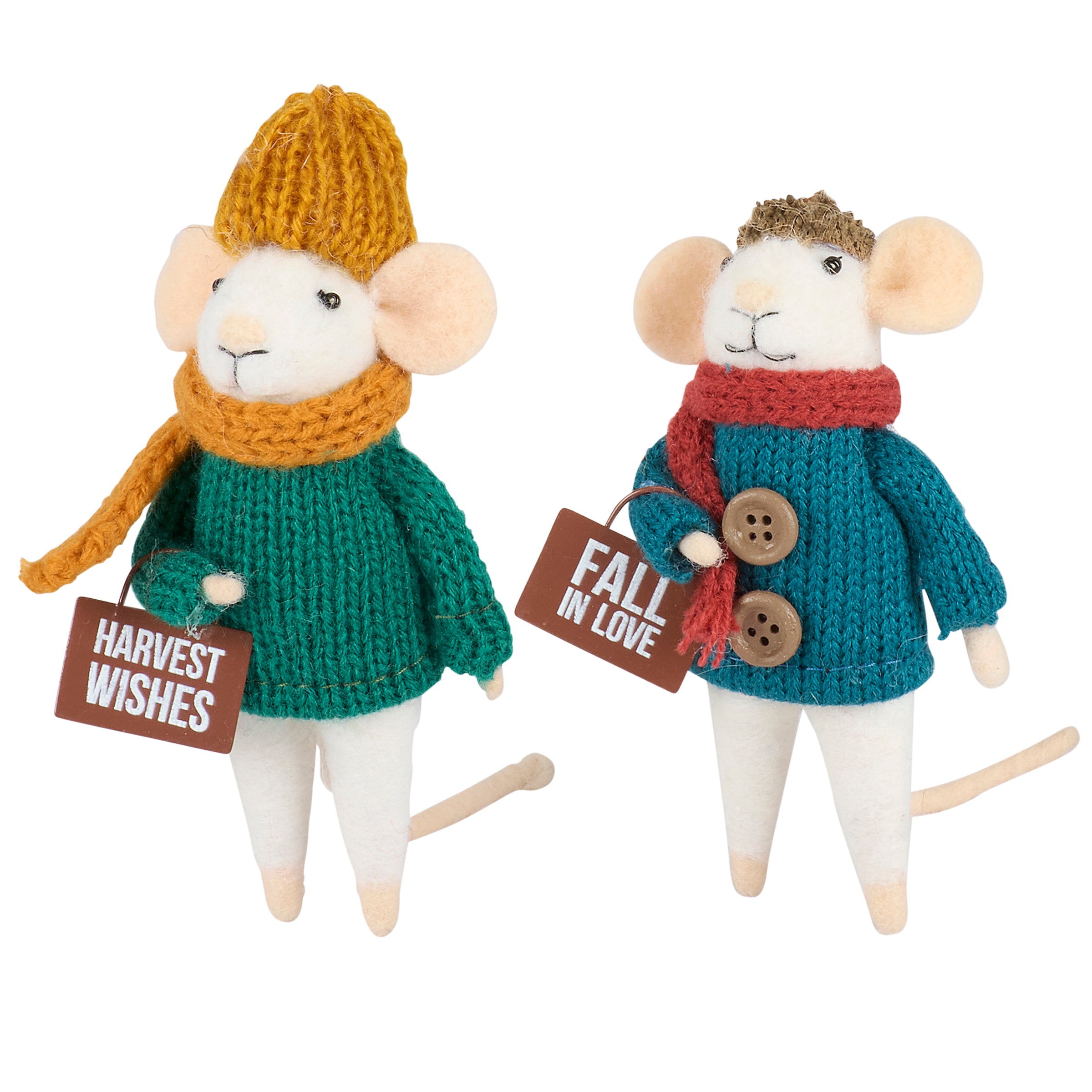 Charming Harvest Wishes Fall Felt Mice Figurines - Autumn Home Decor Set