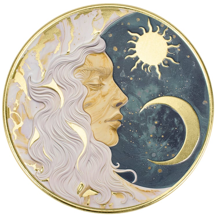 Mystical Lady Moon Metal Wall Decor Art with Gold Celestial Accents
