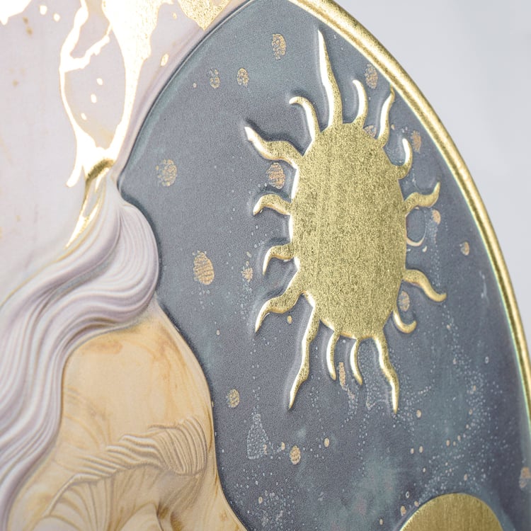 Mystical Lady Moon Metal Wall Decor Art with Gold Celestial Accents