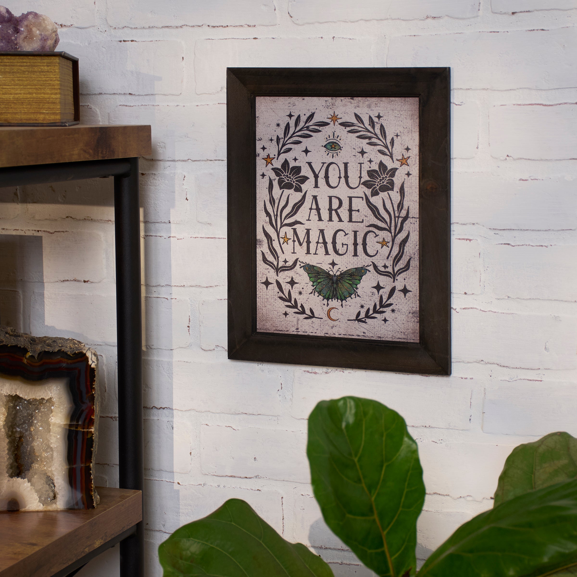 Enchanting 'You Are Magic' Framed Wall Art with Mystical Florals & Butterfly Accents
