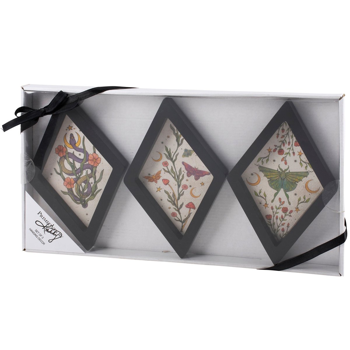 Mystical Nature-Inspired Diamond Wood Frame Hanging Decor Set - Ink Art