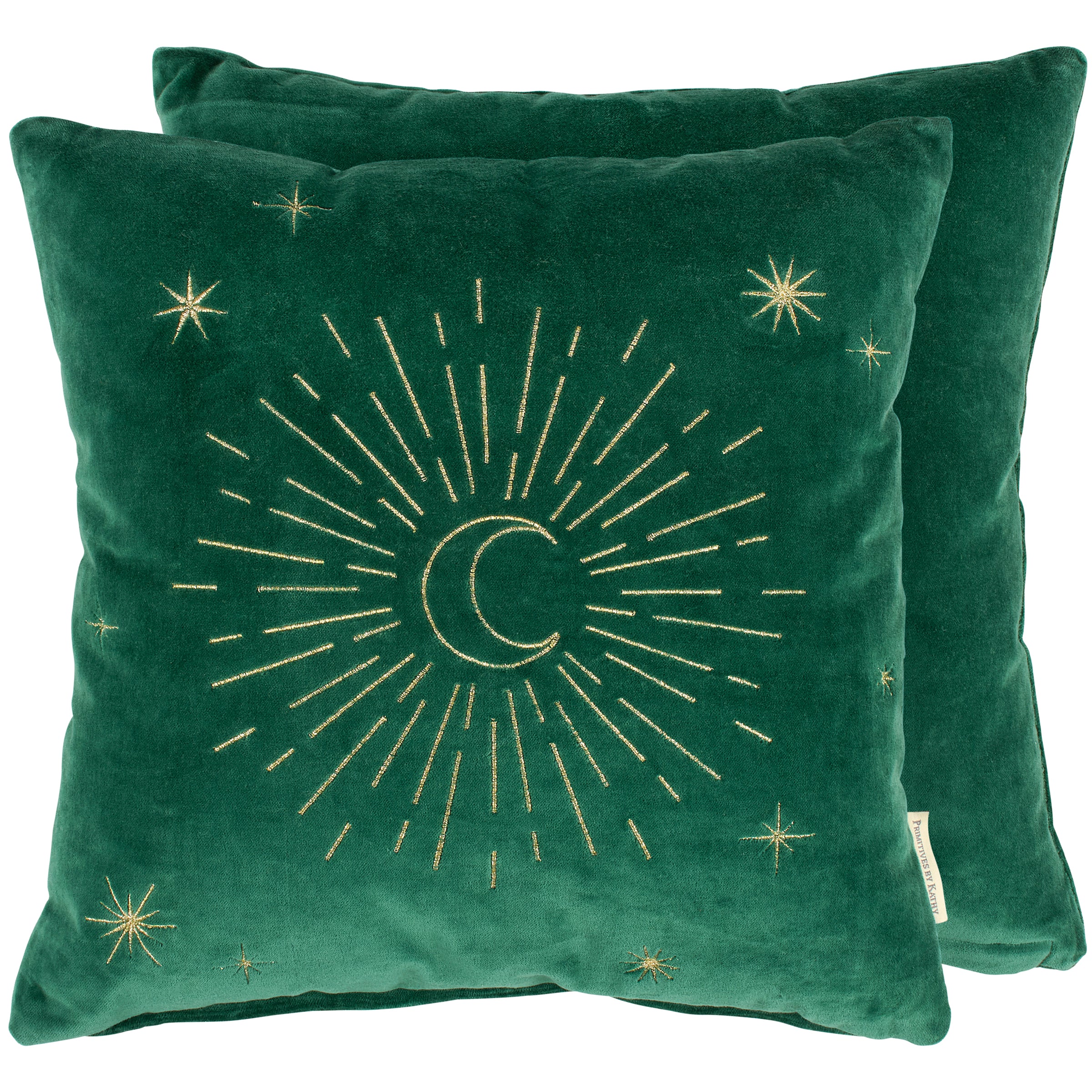 Lush Green Velvet Moon & Stars Embroidered Decorative Throw Pillow Home Accent
