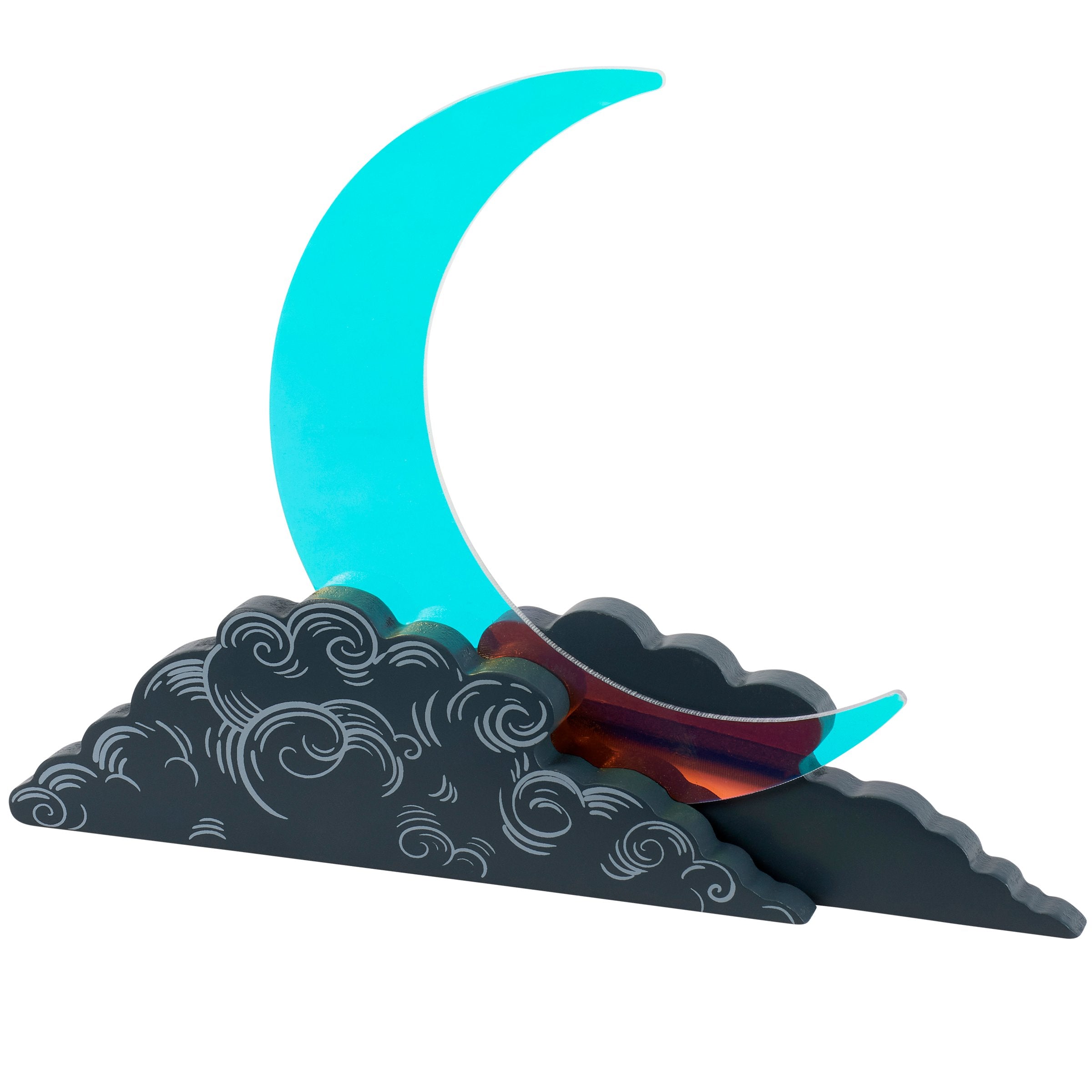 Iridescent Acrylic Crescent Moon Sitter with Cloud Base - Mystical Home Decor Accent