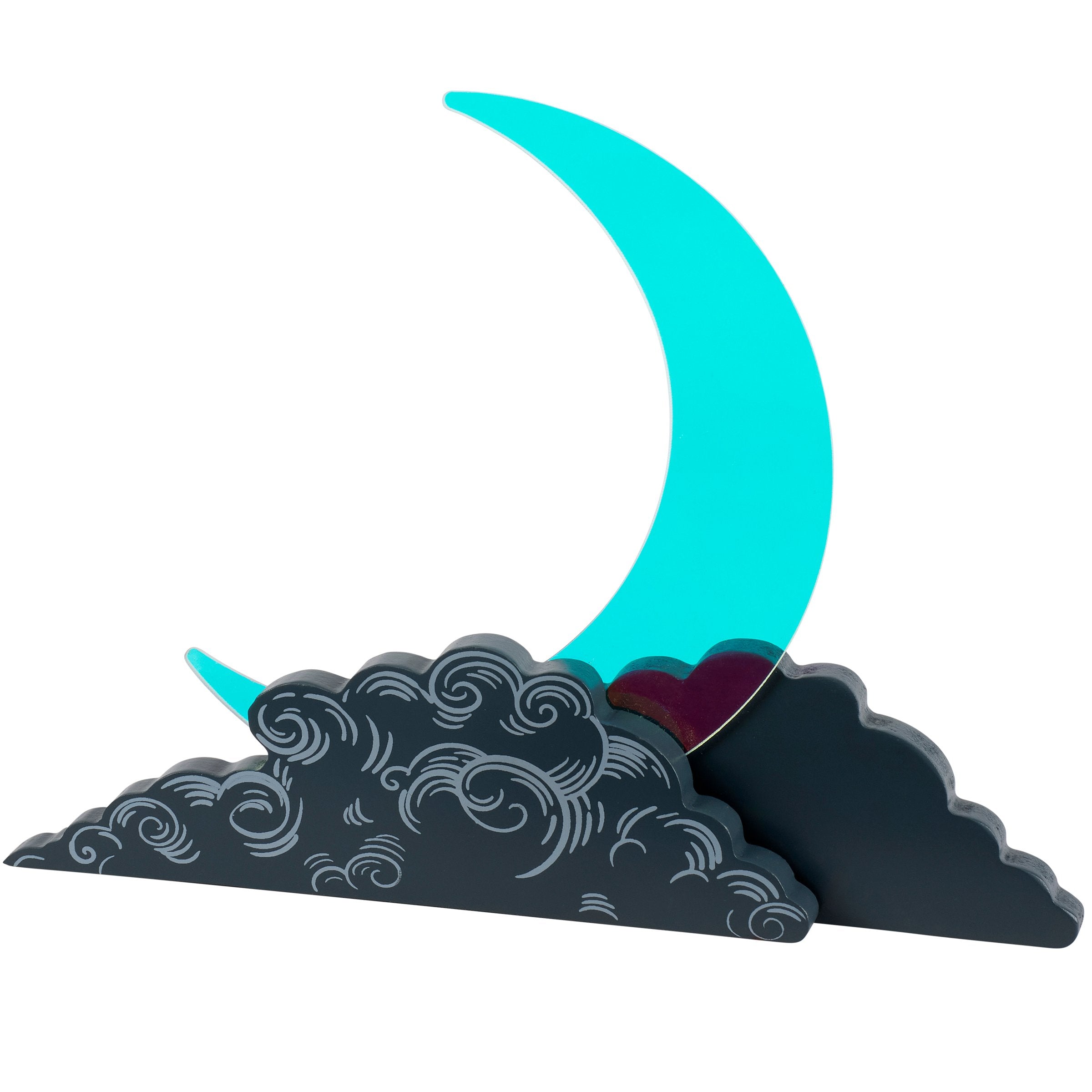 Iridescent Acrylic Crescent Moon Sitter with Cloud Base - Mystical Home Decor Accent