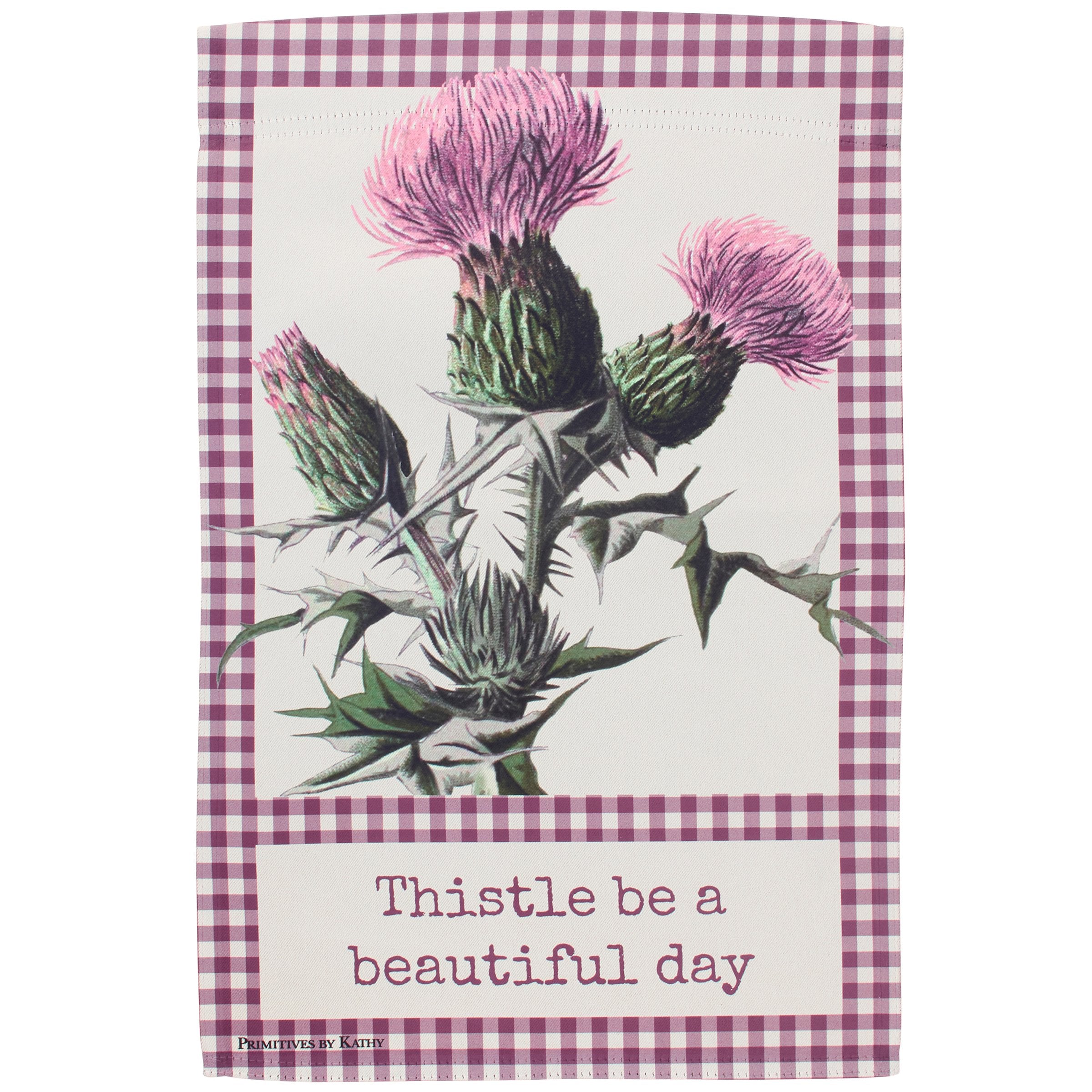 Charming Double-Sided Thistle Garden Flag with Purple Gingham Border, Weather-Resistant Outdoor Decor