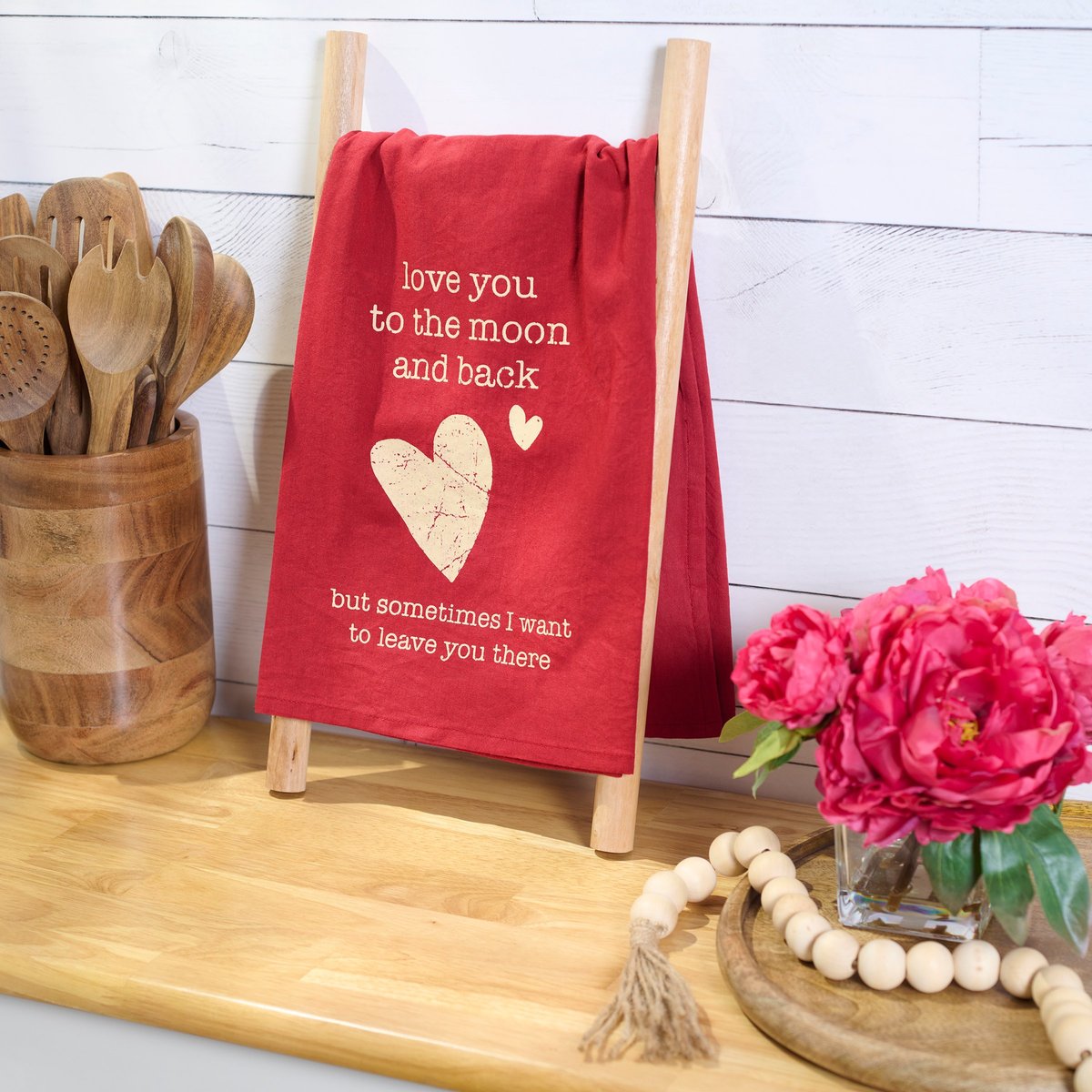 Rustic Red Cotton Kitchen Towel with Sassy Valentine's Day Sentiment