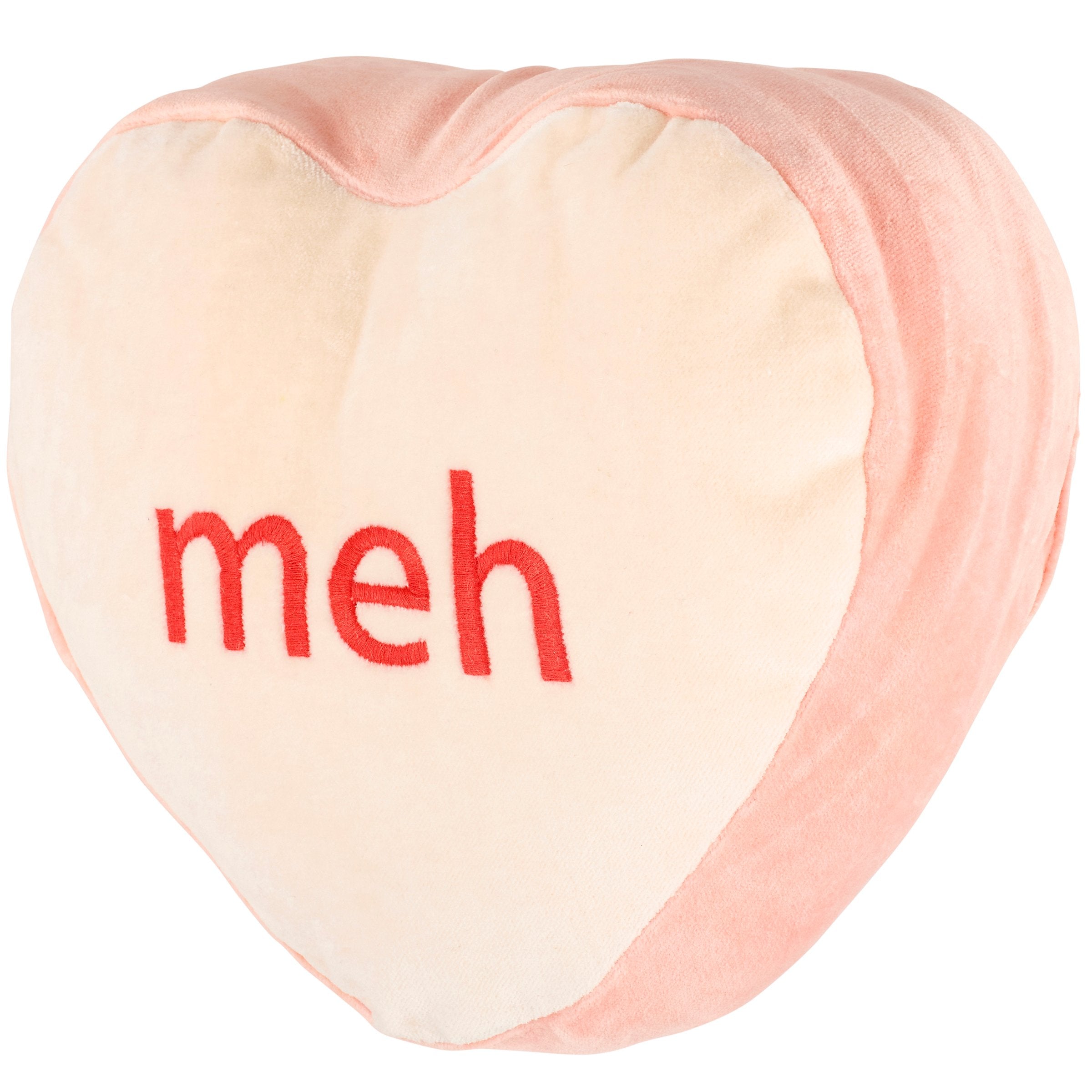 Sassy Velvet Candy Heart "Meh" & "No Way" Anti-Valentine Decorative Pillow