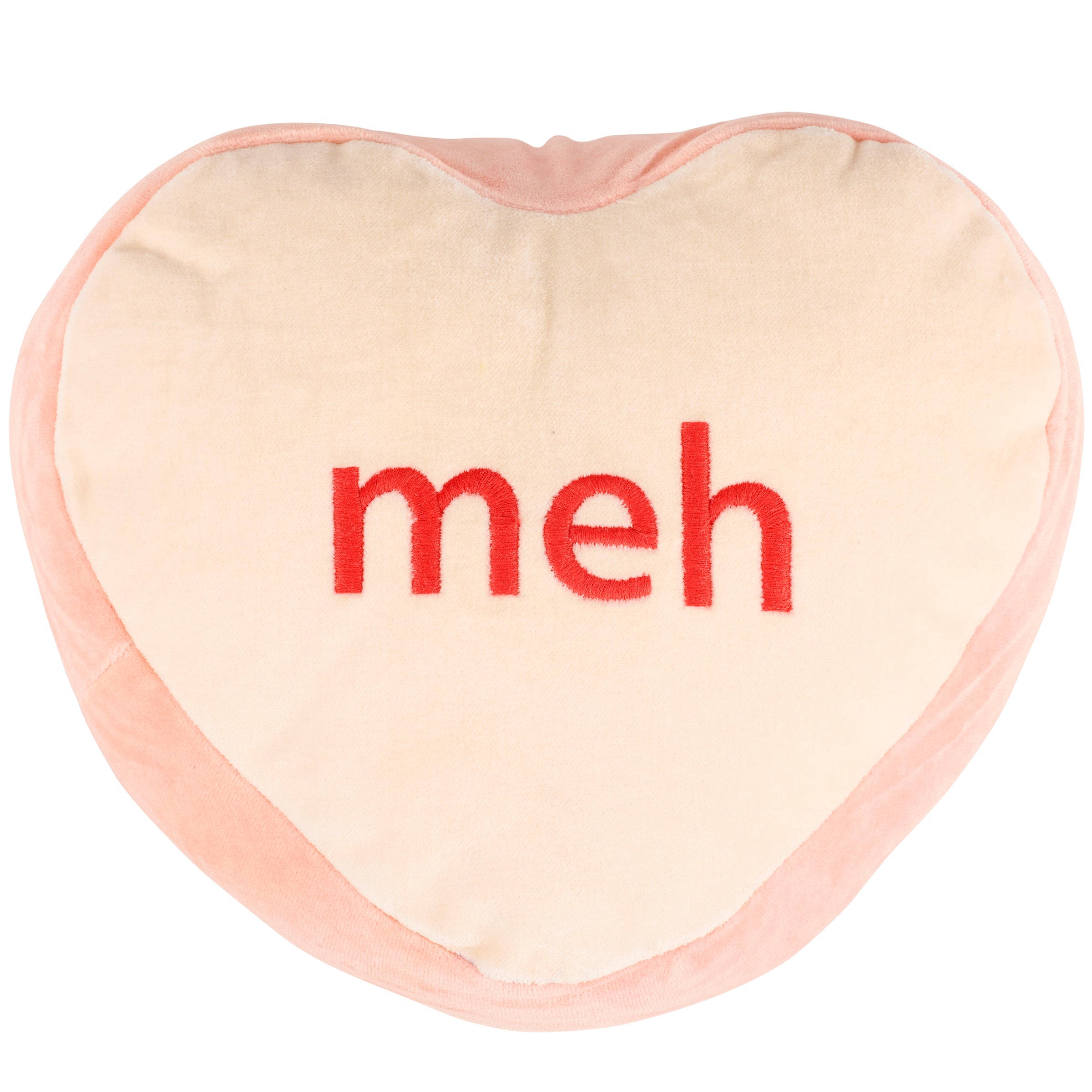 Sassy Velvet Candy Heart "Meh" & "No Way" Anti-Valentine Decorative Pillow