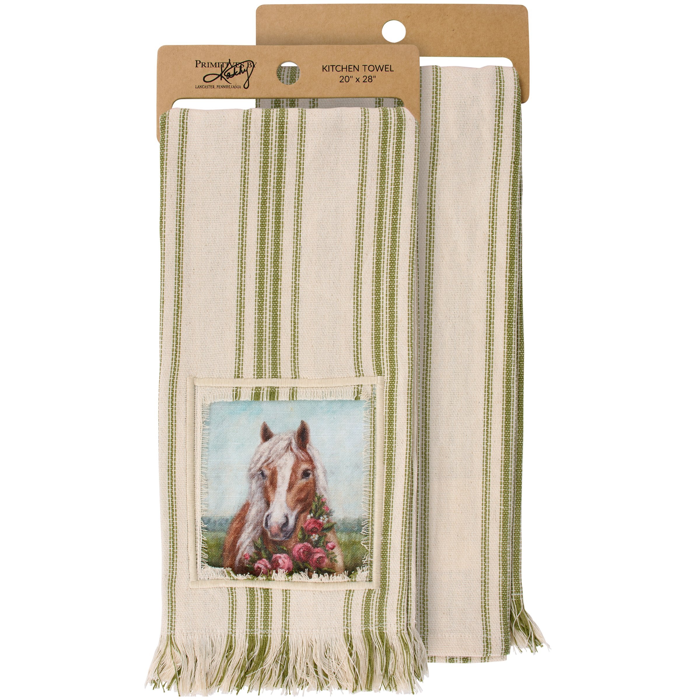 Charming Floral Pony Cotton Kitchen Towel - Rustic Farmhouse Spring Decor