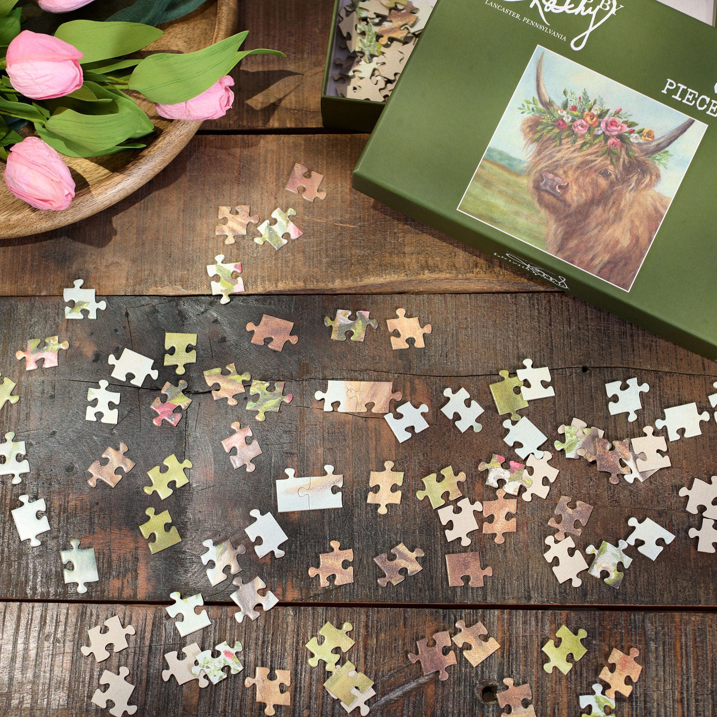 Charming Floral Crown Highland Cow Jigsaw Puzzle - 225 Pieces for Spring Fun
