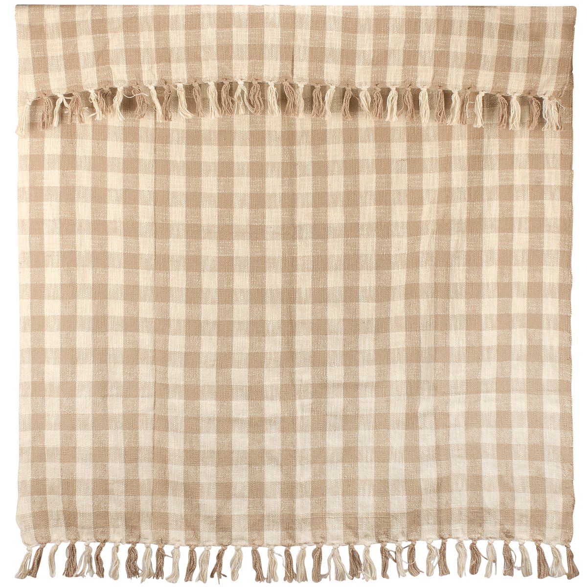 Cozy Tan Plaid Cotton Throw Blanket with Tassels - Rustic Farmhouse Style