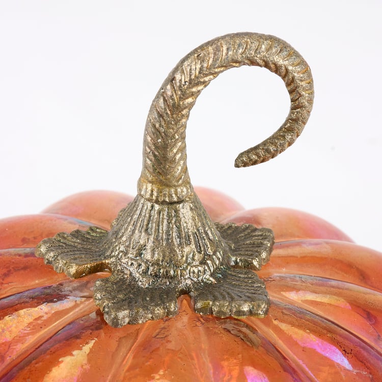 Vibrant Lighted Glass Pumpkin Decor Iridescent Orange Fall Autumn Home Accent