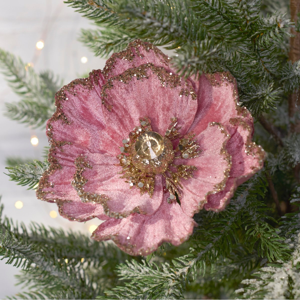 Decorative Dark Pink Jewel Tone Flower Clip with Glitter & Gem Details