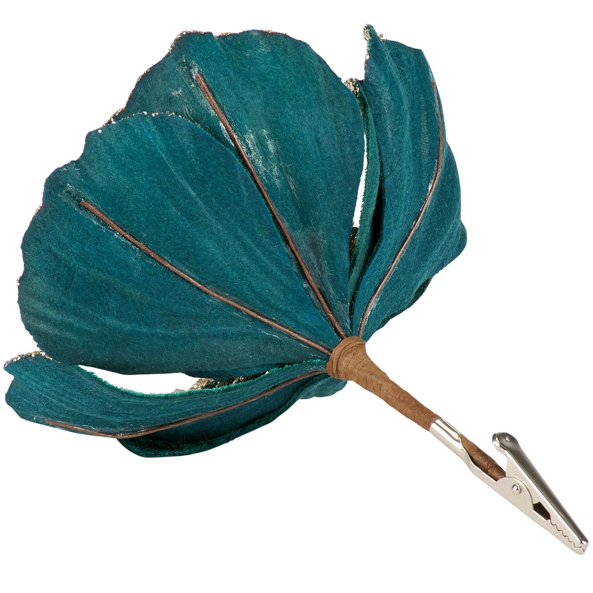 Shimmering Dark Teal Flower Clip with Glitter Gem Accents for Seasonal Decor