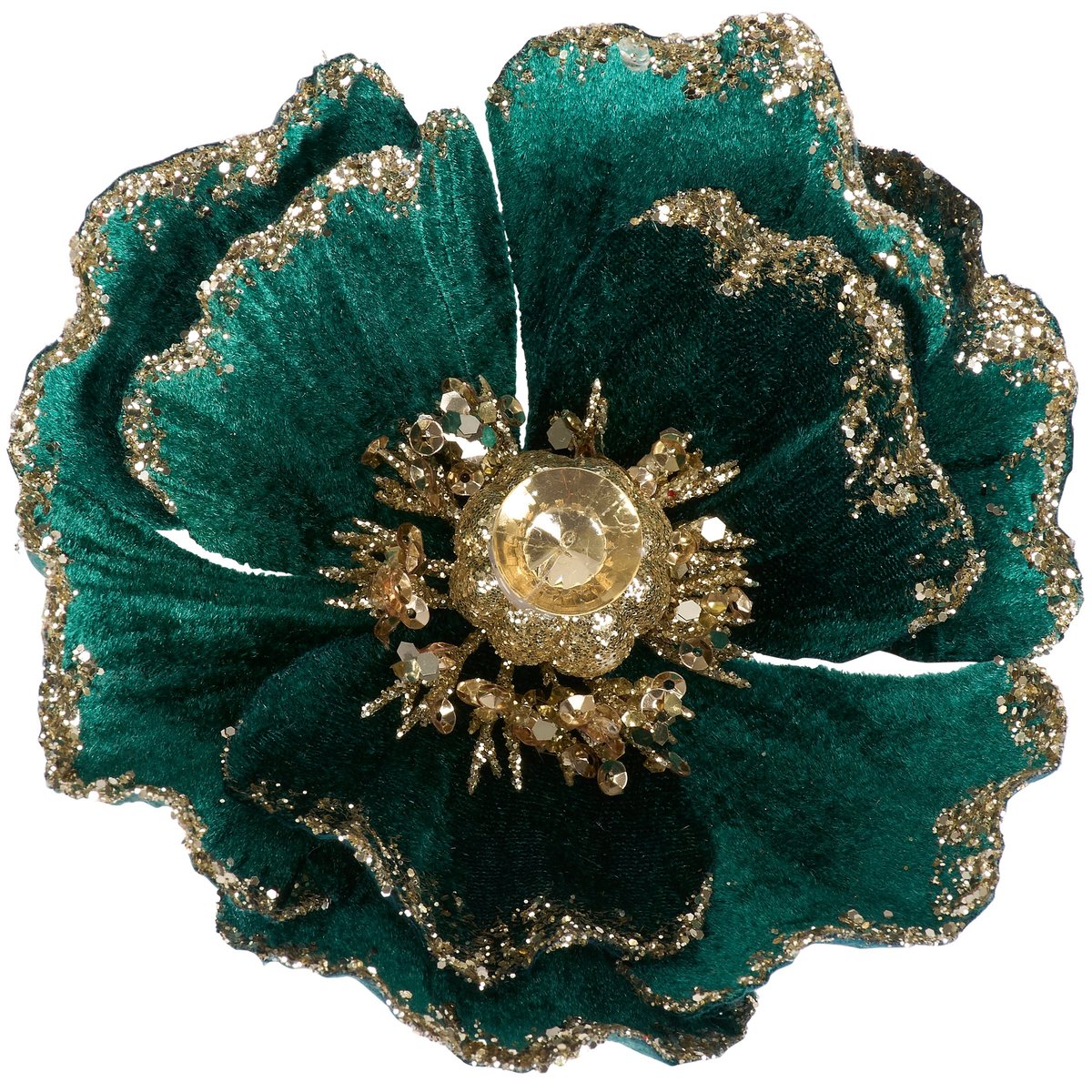 Shimmering Dark Teal Flower Clip with Glitter Gem Accents for Seasonal Decor