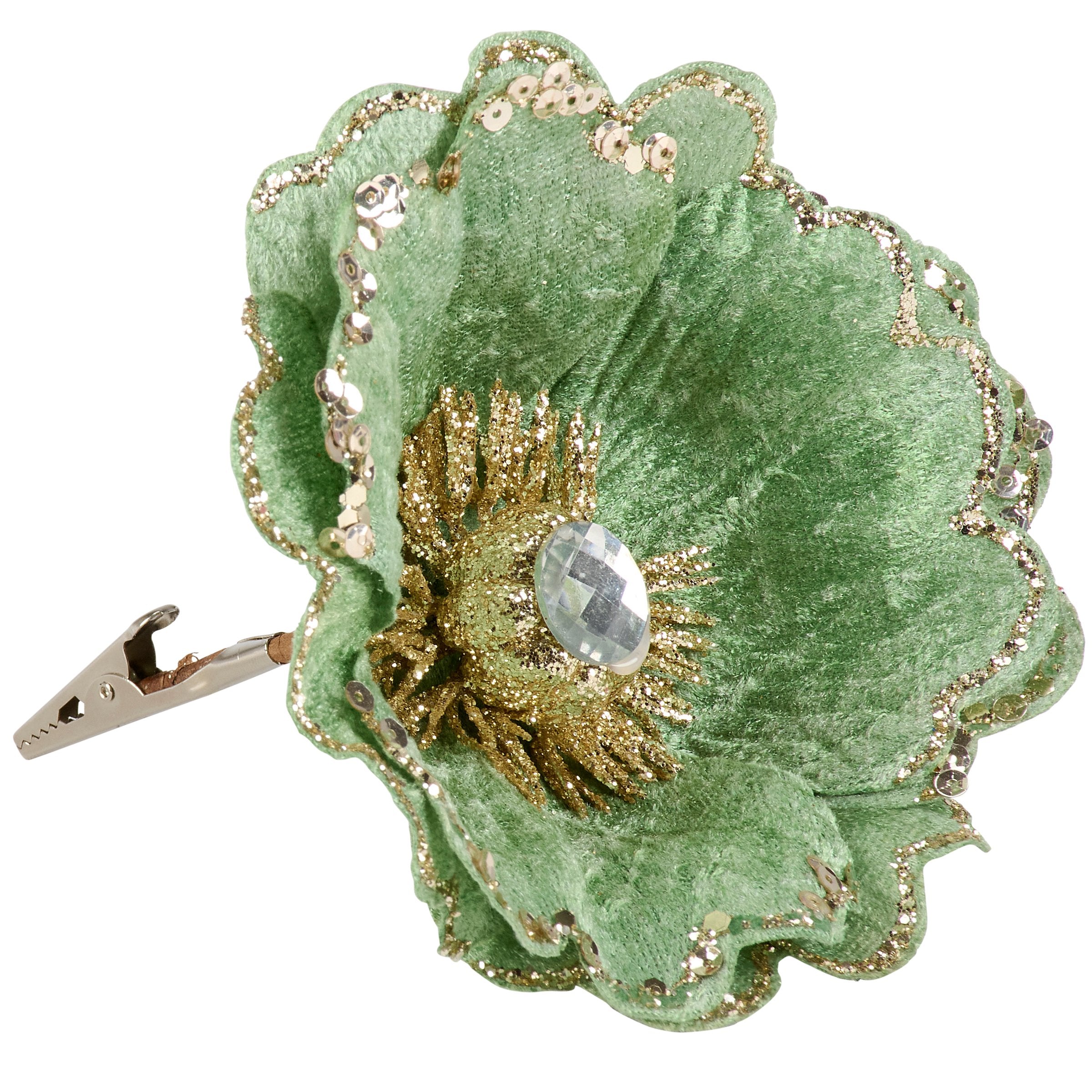 Enchanting Sage Green Shimmer Flower Clip for Fall Decor Accents