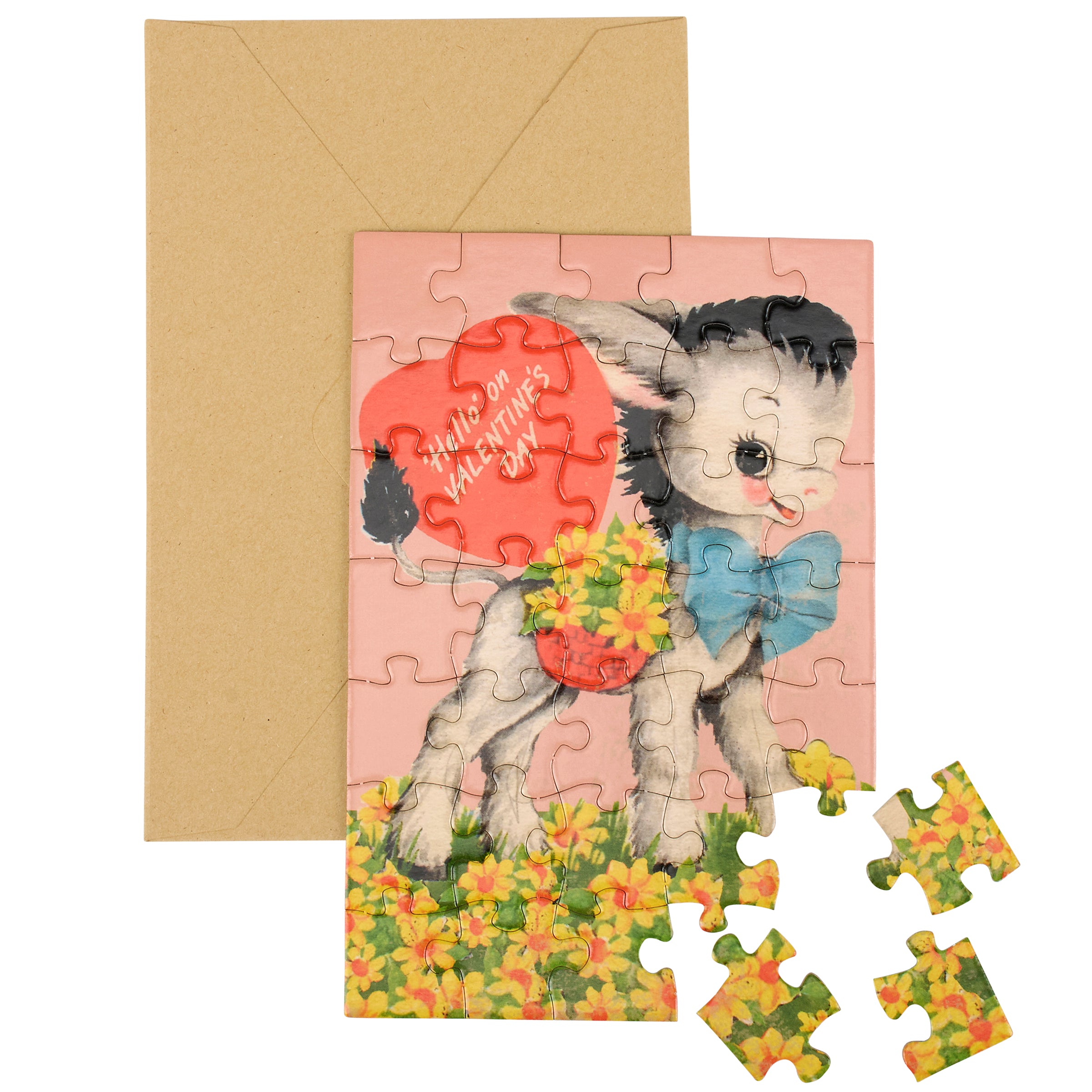 Charming Donkey 'Hello' Valentine's Day 35-Piece Puzzle Greeting Card