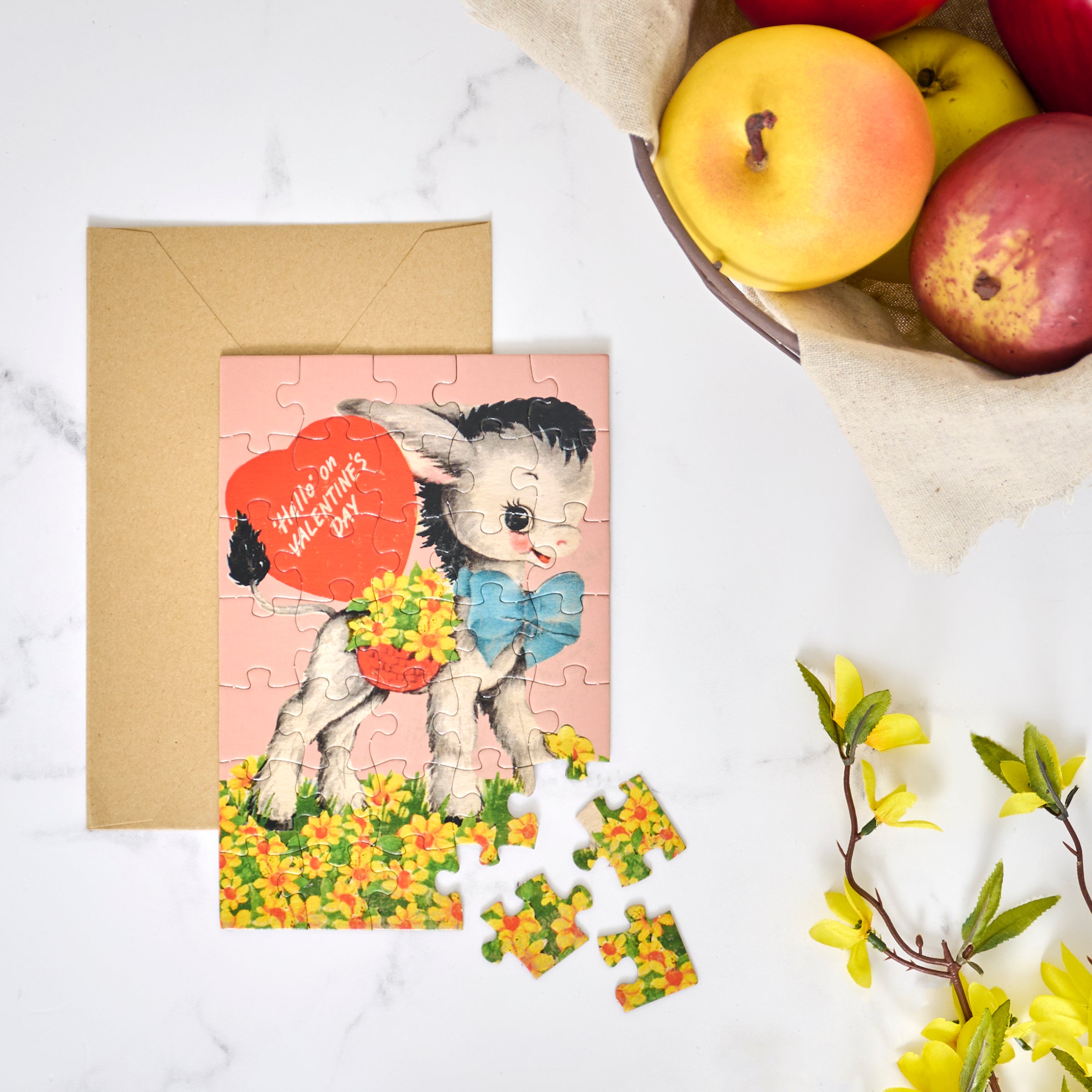 Charming Donkey 'Hello' Valentine's Day 35-Piece Puzzle Greeting Card