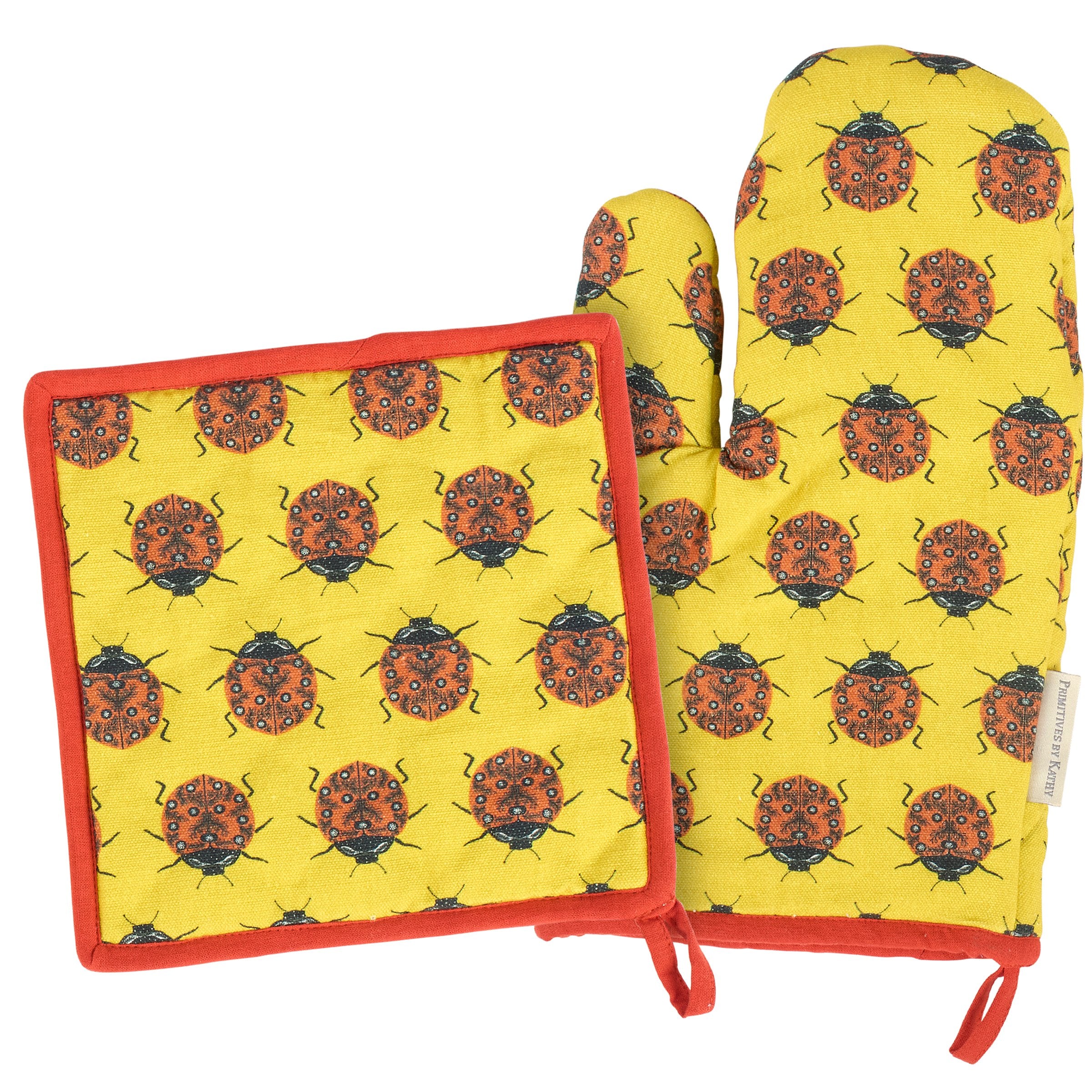 Charming Ladybug Kitchen Set: Double-Sided Oven Mitt & Hot Pad, Easy-Clean Cotton