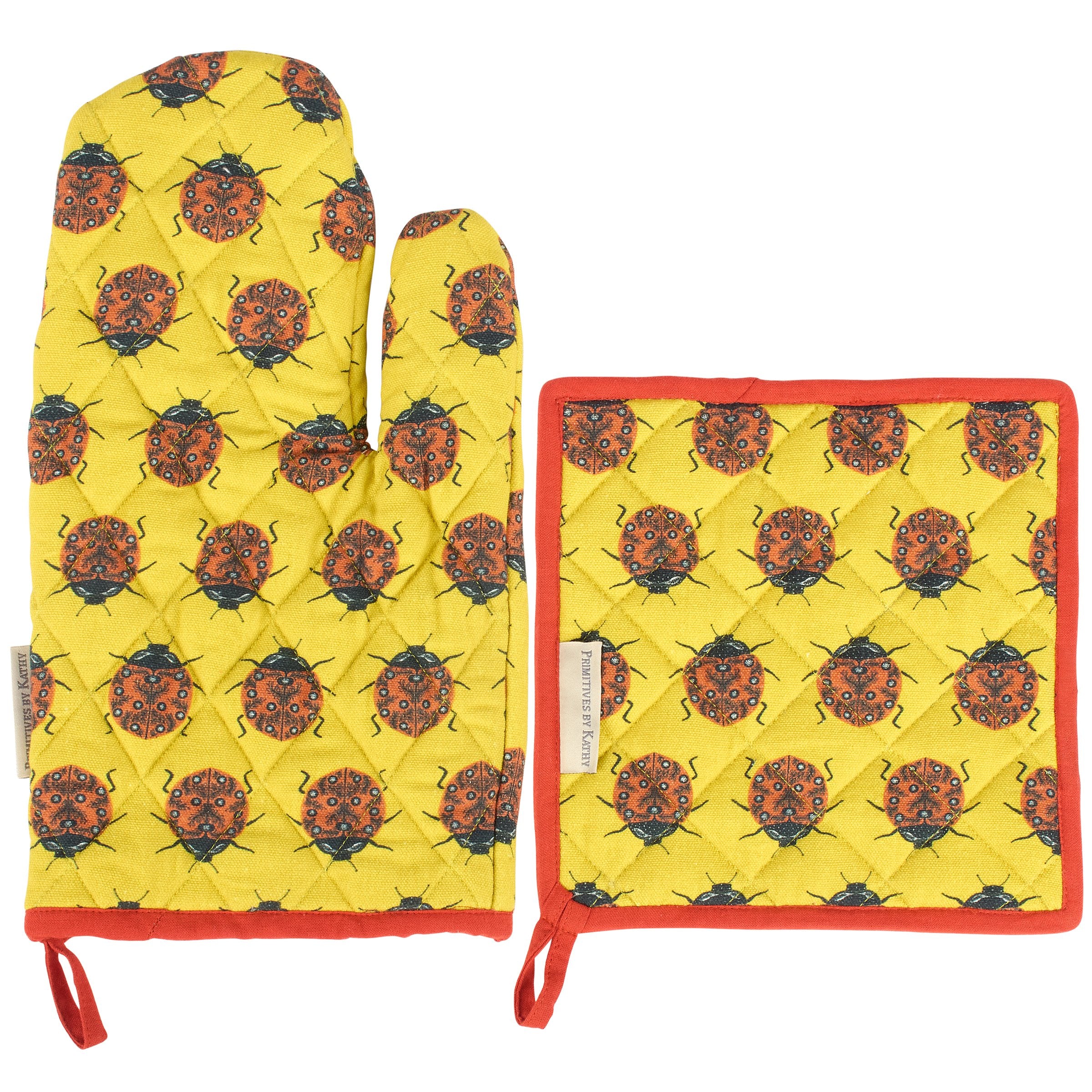 Charming Ladybug Kitchen Set: Double-Sided Oven Mitt & Hot Pad, Easy-Clean Cotton