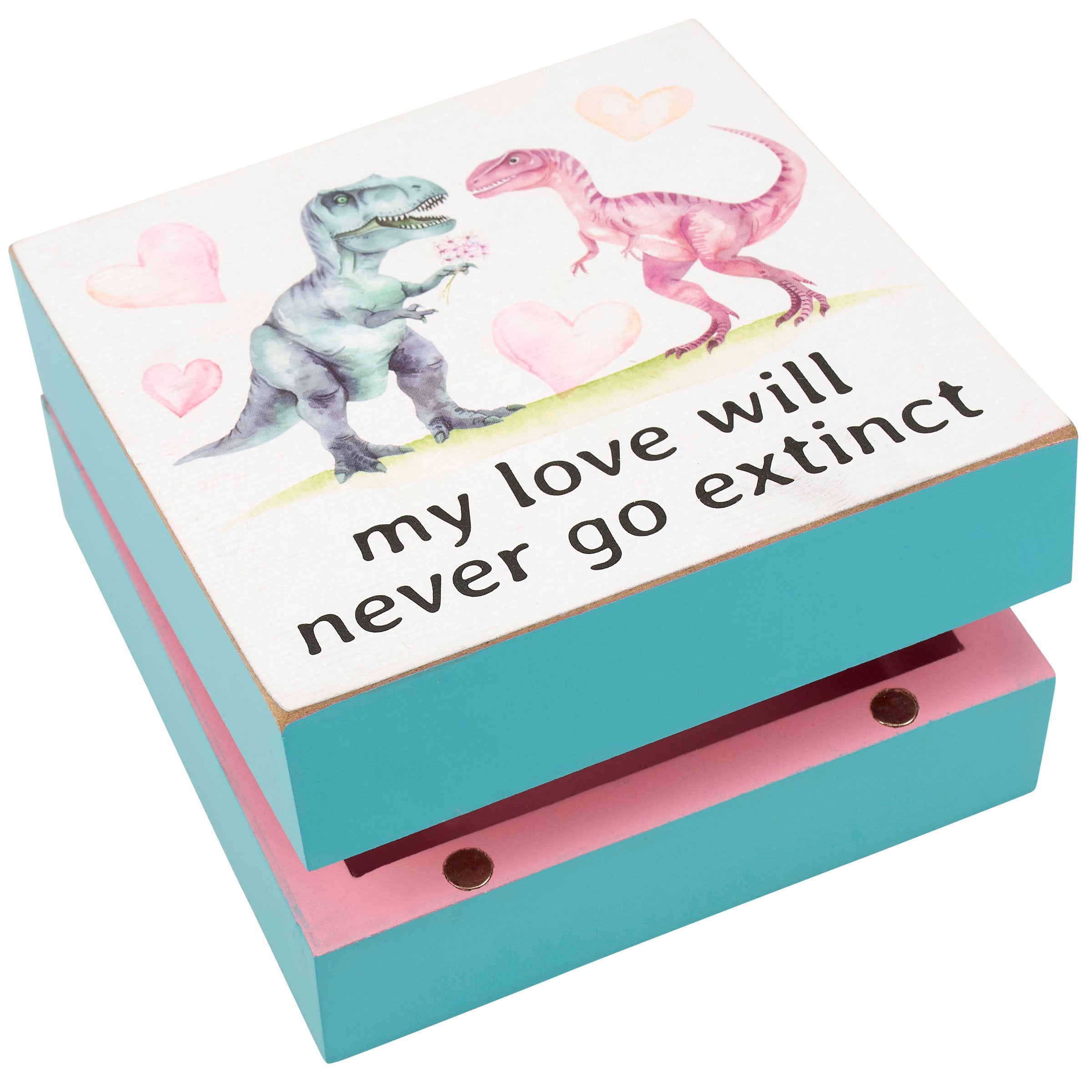 Charming Dinosaur Love Hinged Keepsake Box, 'Never Go Extinct' Sentiment